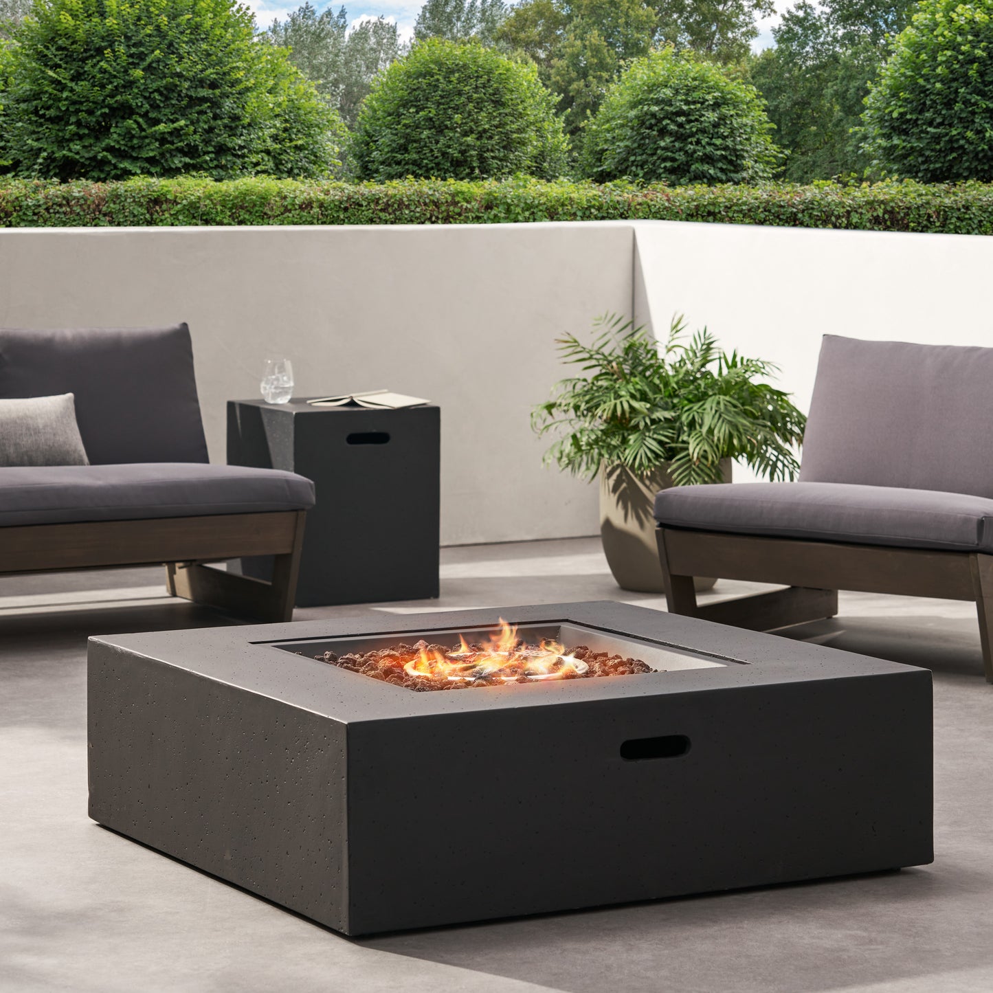 [Ship to Canada only]50000 BTU Outdoor Square MgO Propane Fire Pit Table with Tank Holder - Dark Gray