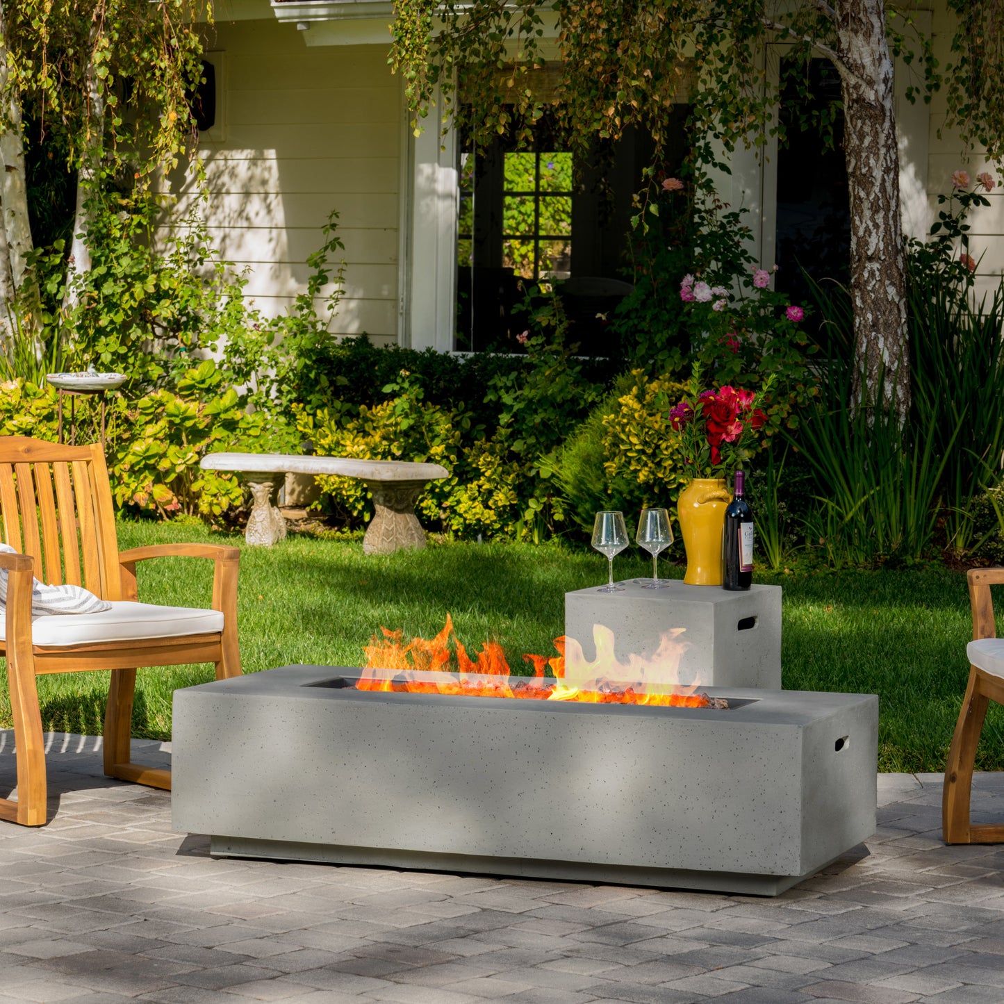 [Ship to Canada only]50000 BTU Outdoor Rectangle MgO Propane Fire Pit Table with Tank Holder - Light Gray