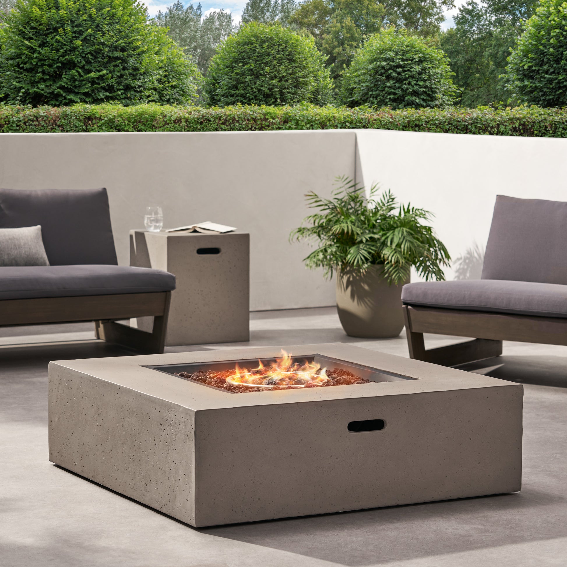 [Ship to Canada only]50000 BTU Outdoor Square MgO Propane Fire Pit Table with Tank Holder - Light Gray