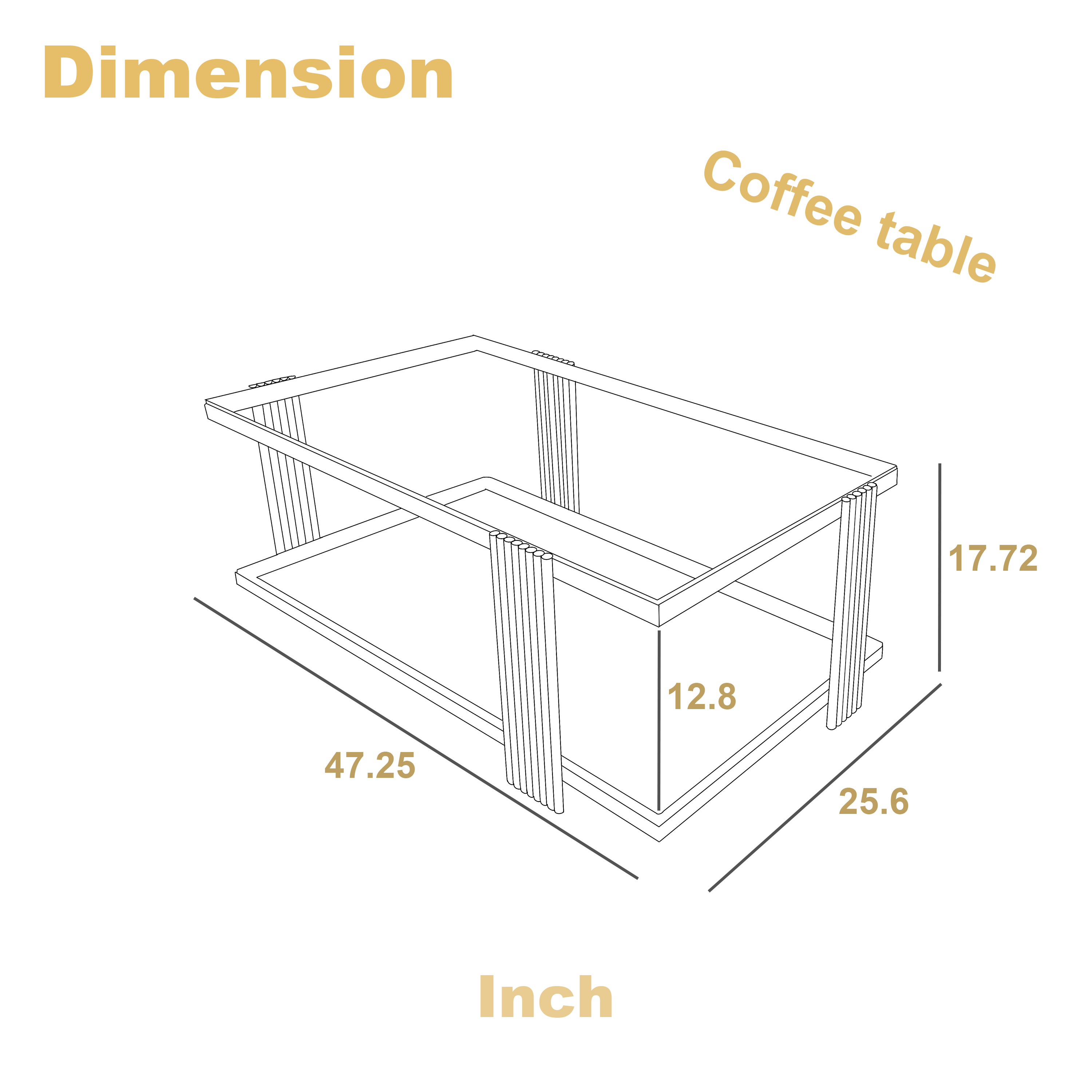 Golden Stainless Steel Double-Layer Clear Tempered Glass Coffee Table for Bed Room, Living Room