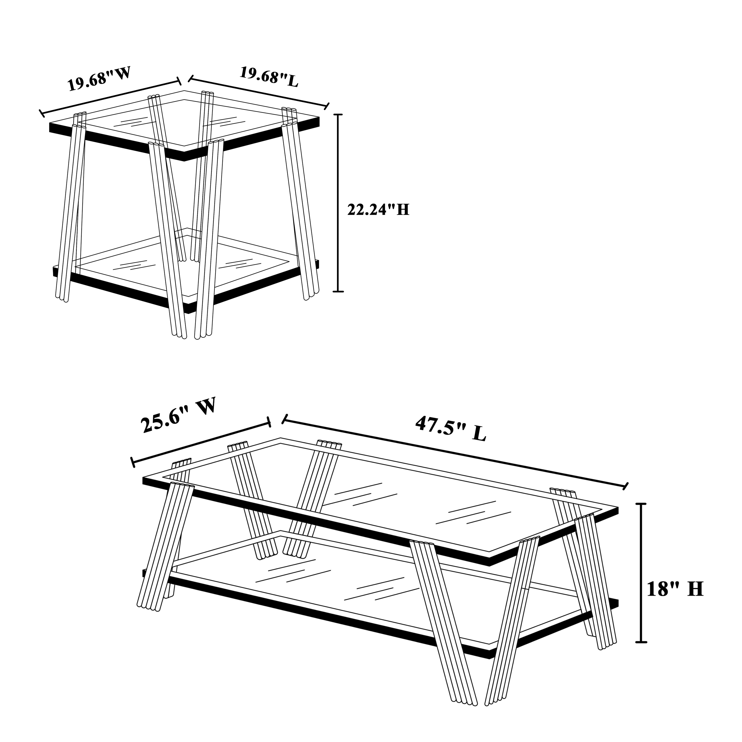 Silver Stainless Steel Double-Layer Clear Tempered Glass End Table  for Bed Room, Living Room