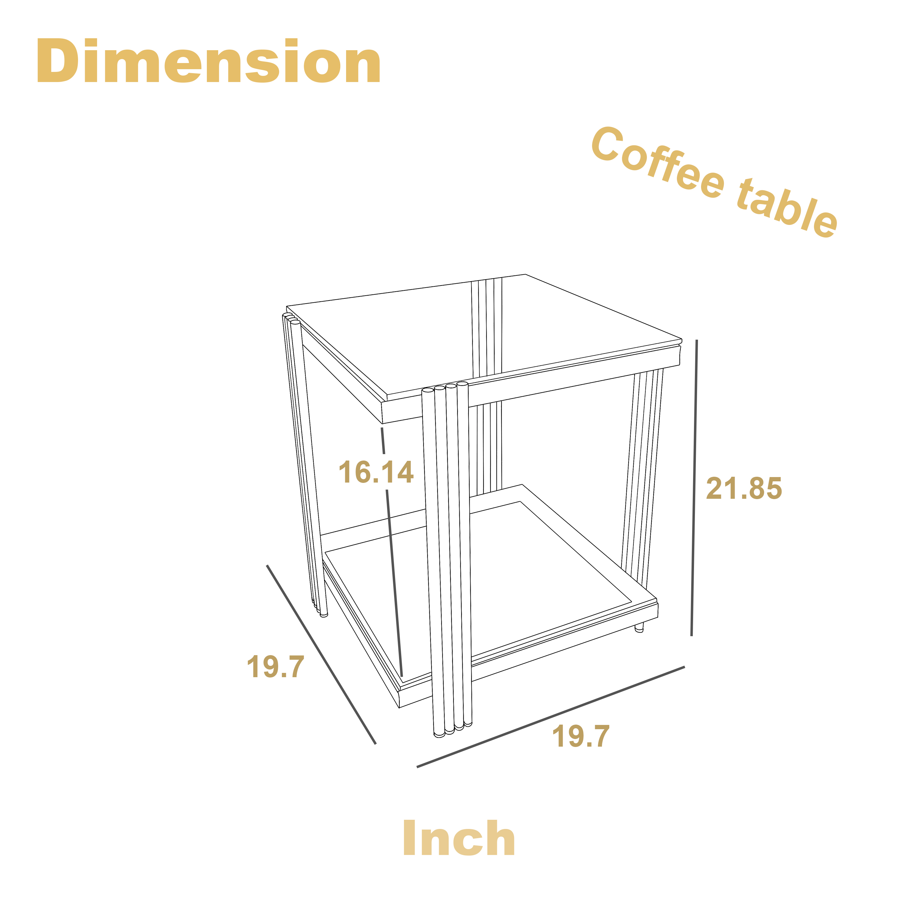 Golden Stainless Steel Double-Layer Clear Tempered Glass End Table  for Bed Room, Living Room