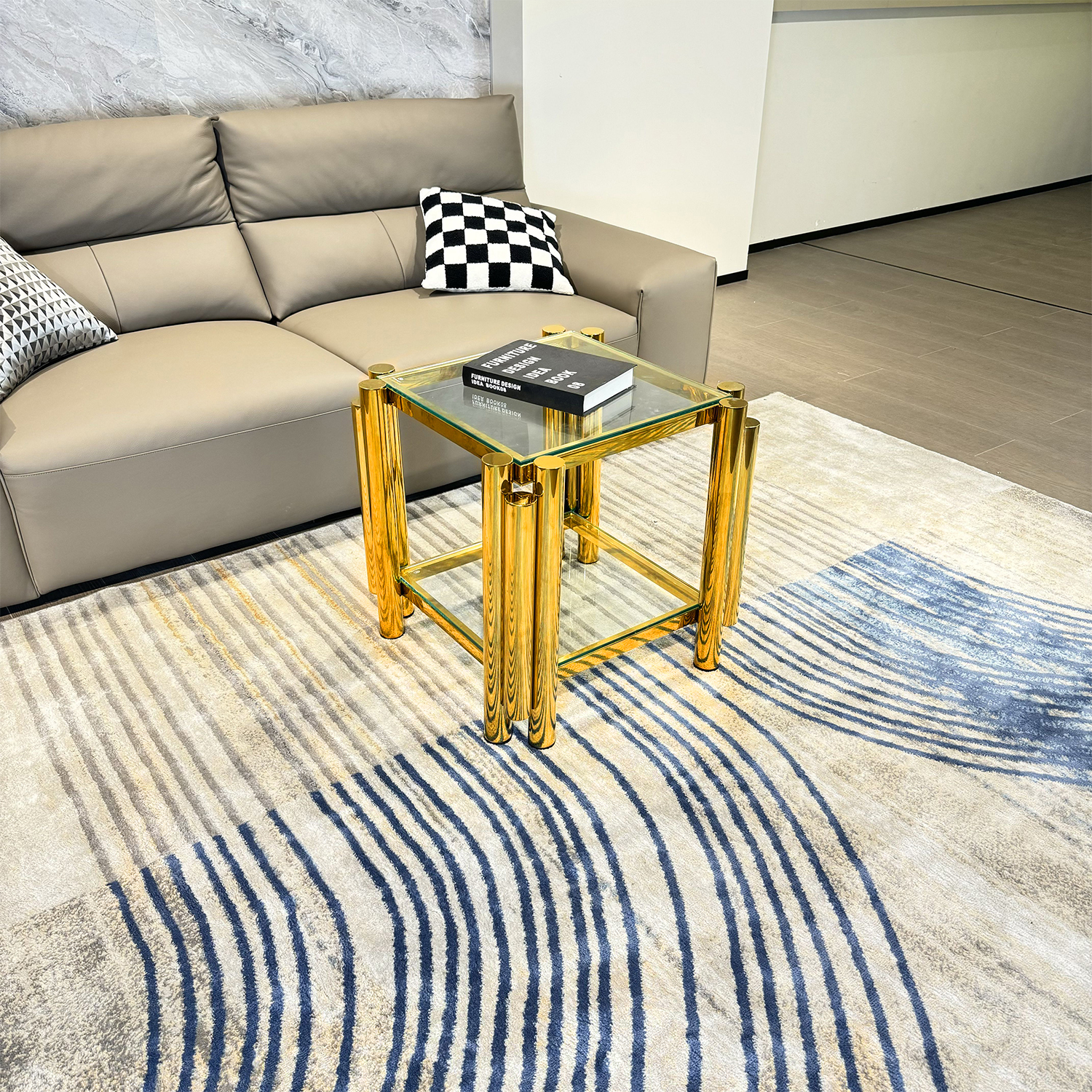 Golden Stainless Steel Double-Layer Clear Tempered Glass End Table  for Bed Room, Living Room