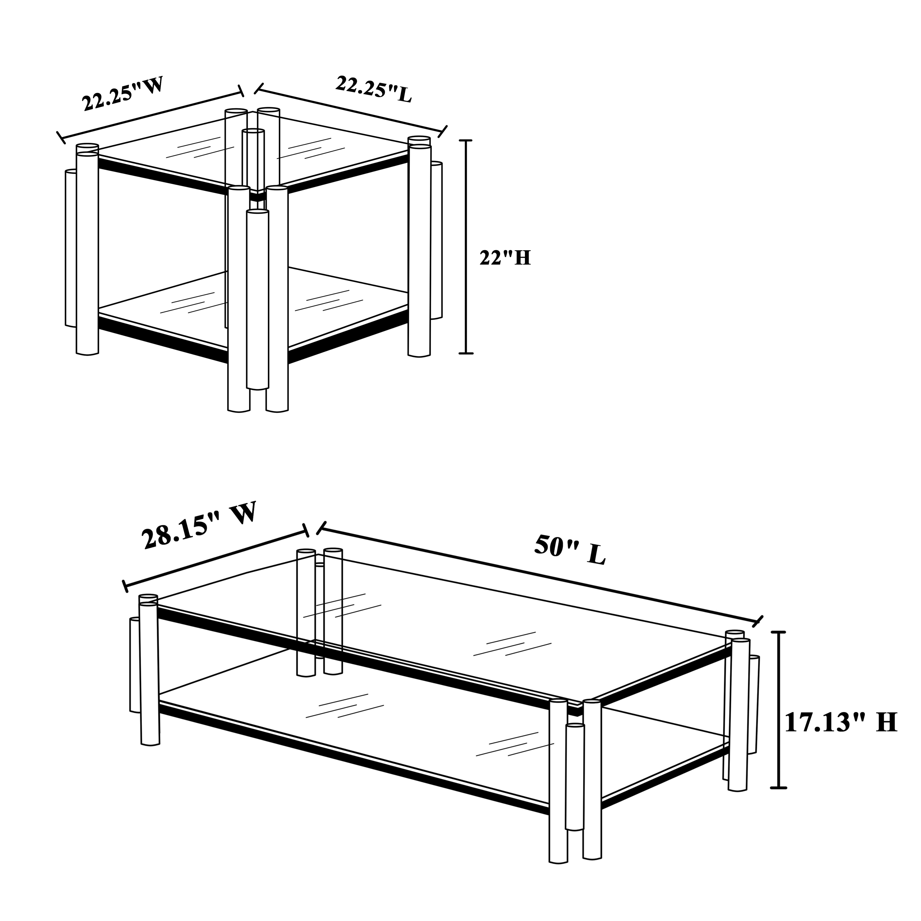 Golden Stainless Steel Double-Layer Clear Tempered Glass Coffee Table for Bed Room, Living Room