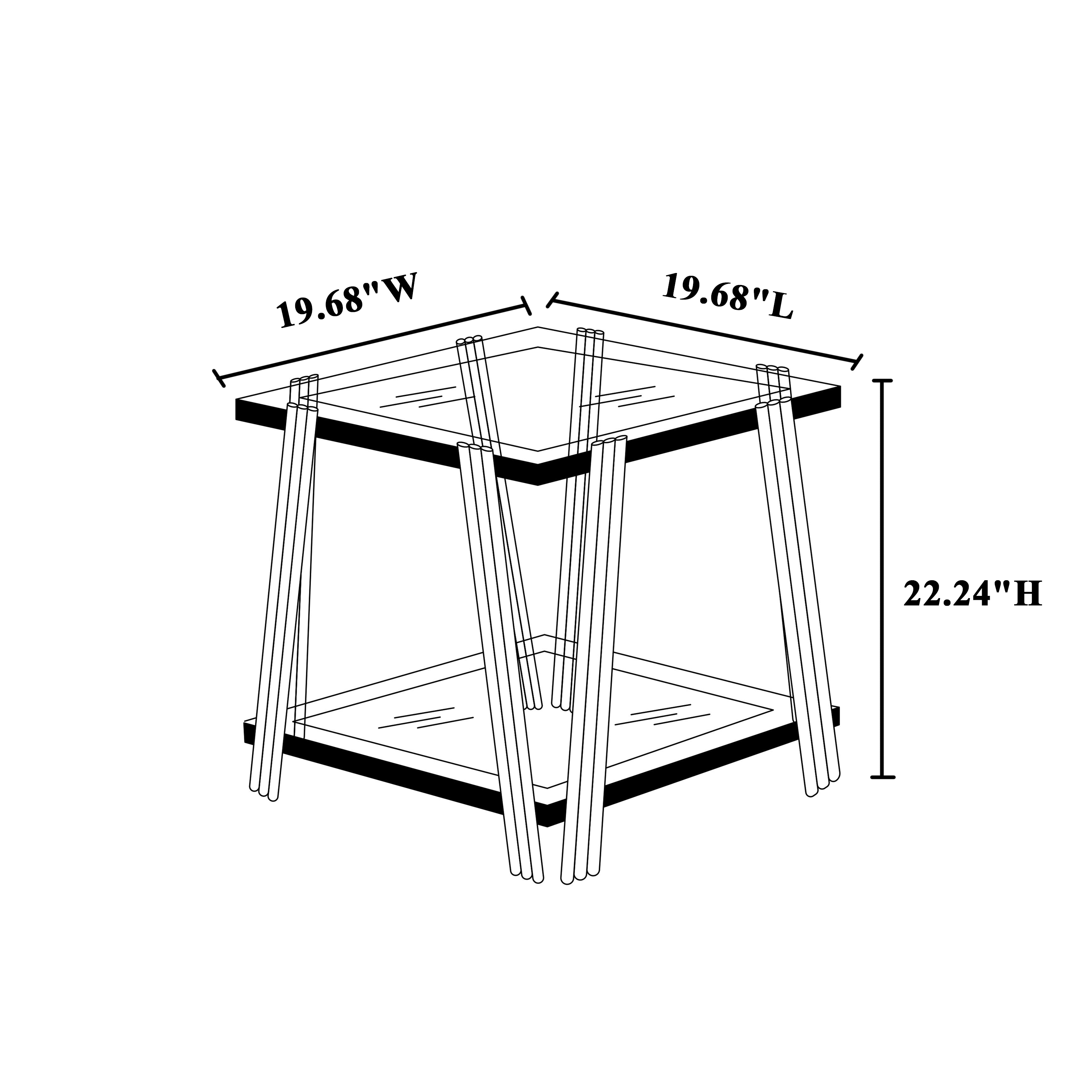 Silver Stainless Steel Double-Layer Clear Tempered Glass End Table  for Bed Room, Living Room