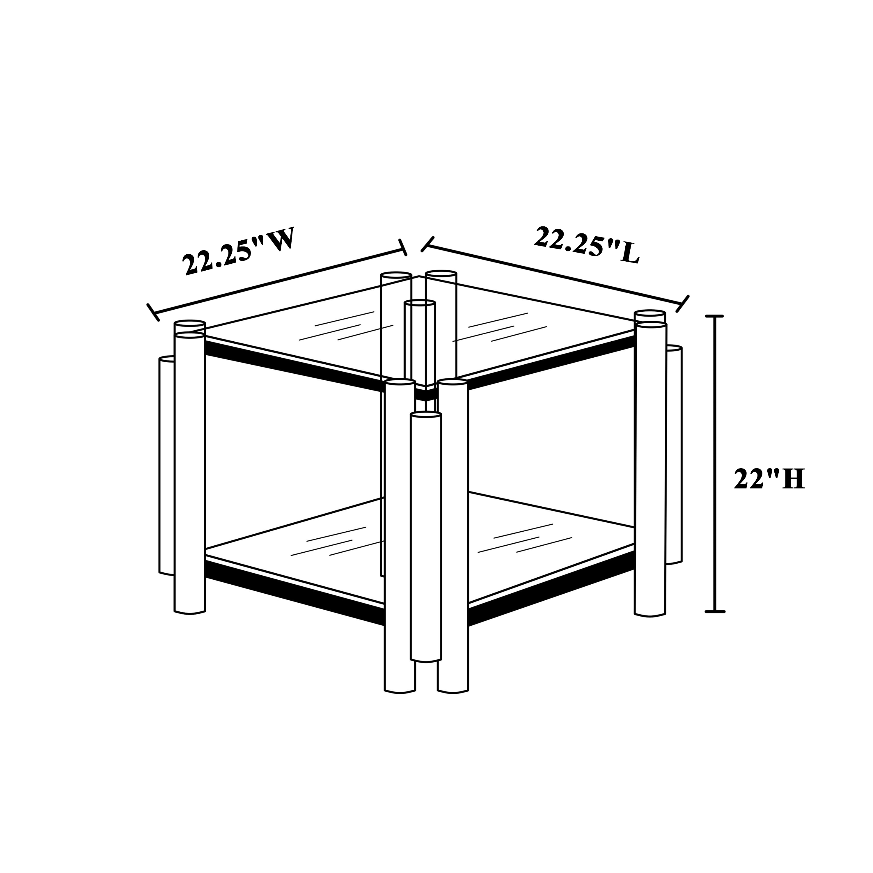 Golden Stainless Steel Double-Layer Clear Tempered Glass End Table  for Bed Room, Living Room