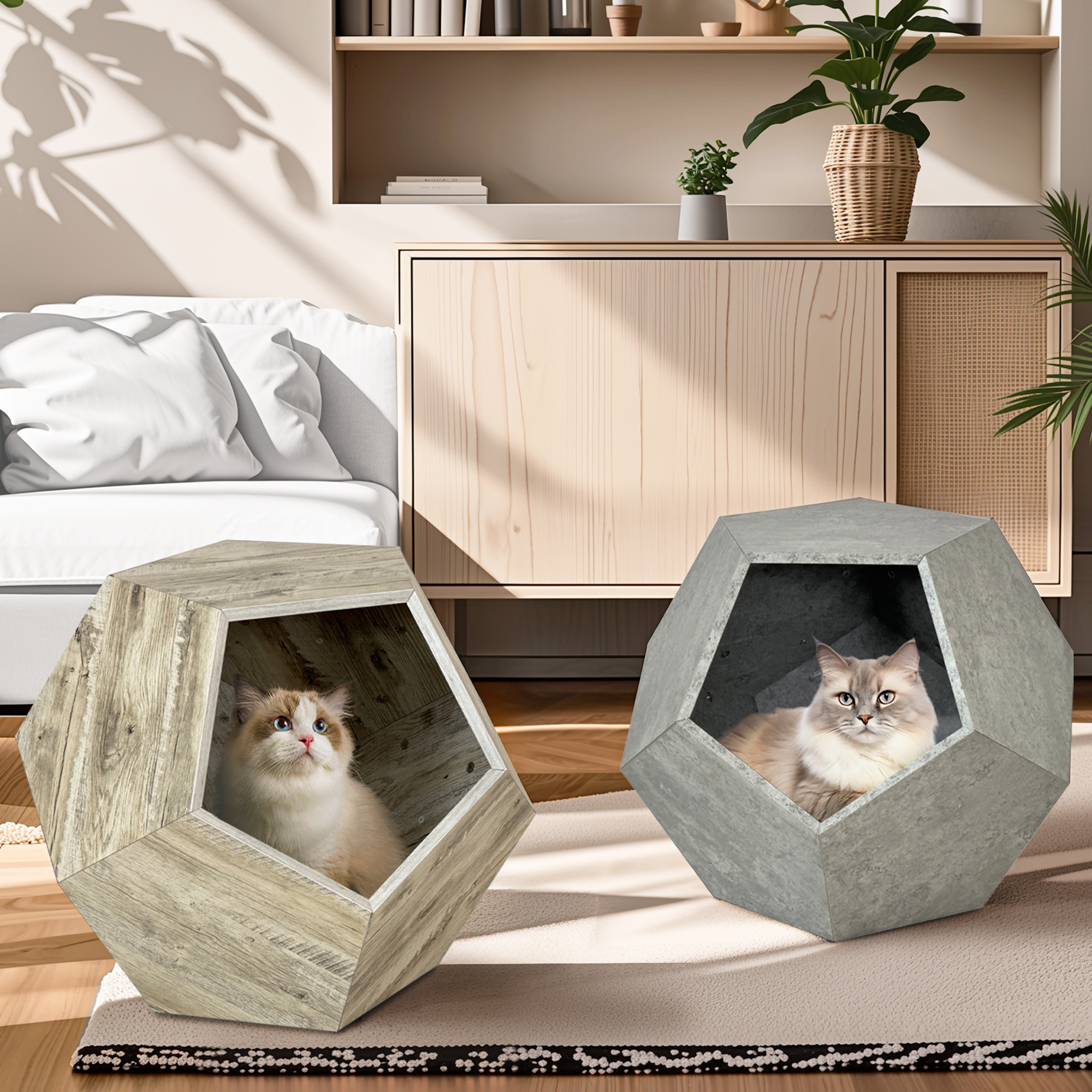 25.98 "Shape Modern Pet Furniture Cat's Nest Side Table, Sofa Side Several MDF Multi-functional Furniture, Cement Grey