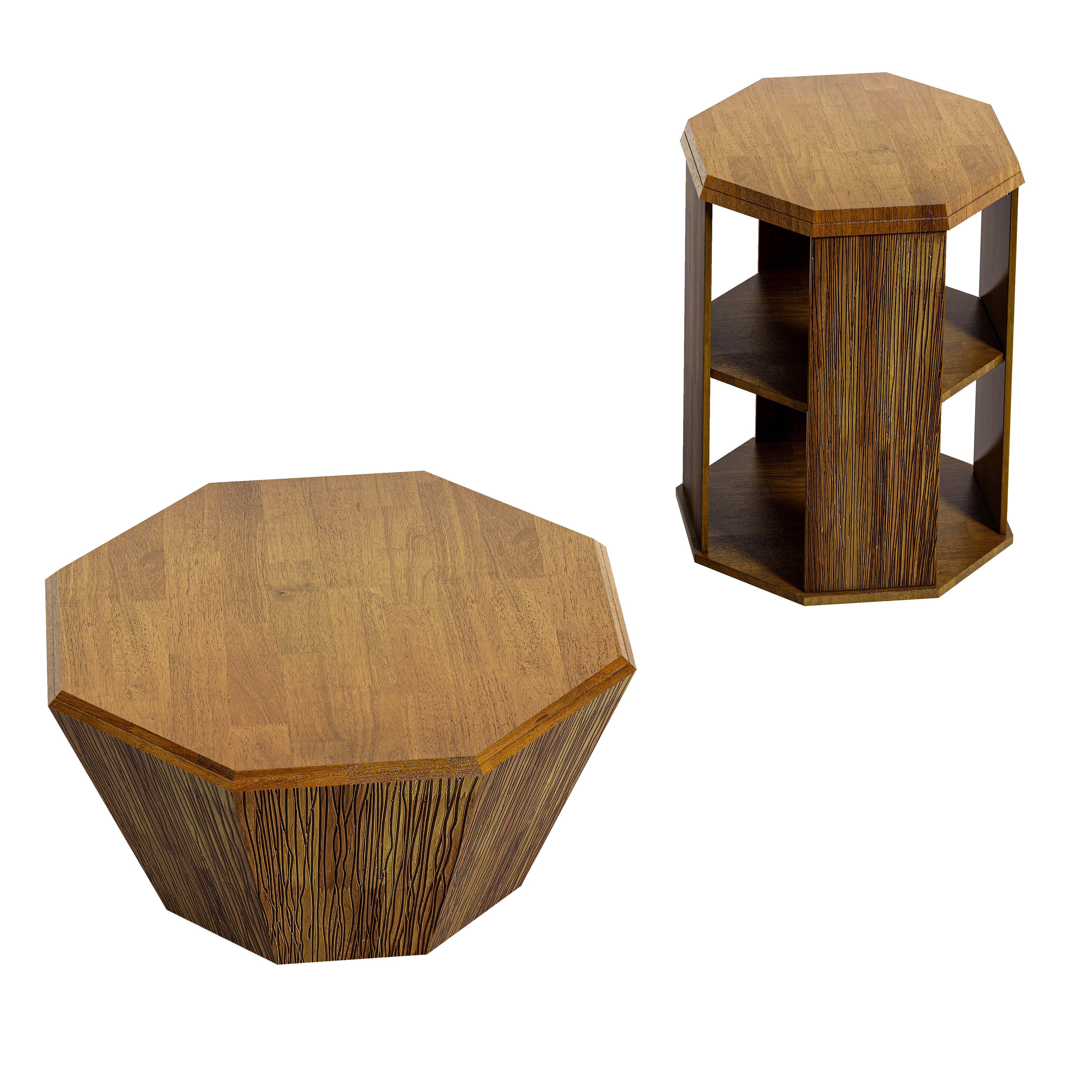 31.5 "Octagonal Log Color  Rubber wood Set of Two Coffee Table, Coffee Table, Living Room Bedroom(Set of Two Pieces)