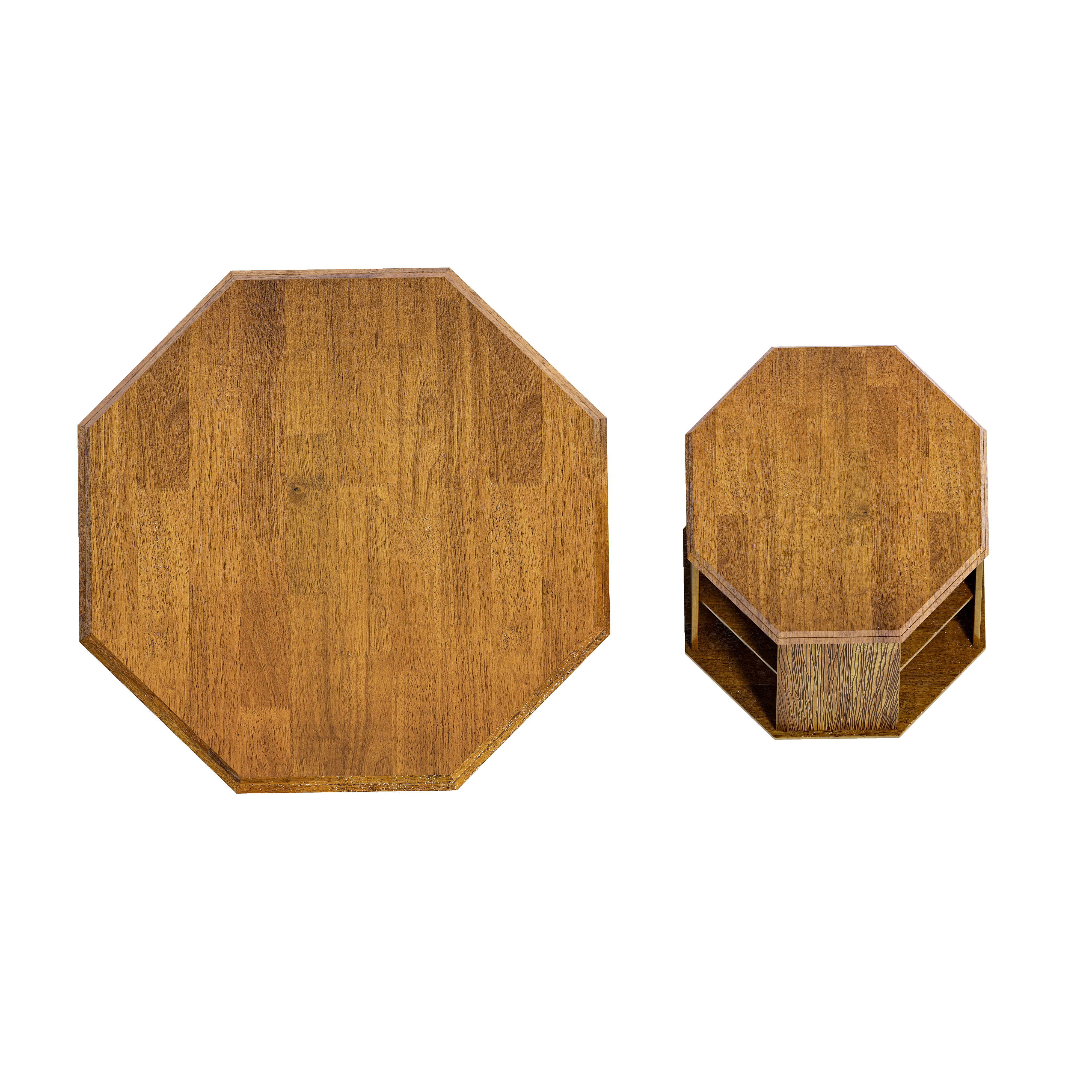 31.5 "Octagonal Log Color  Rubber wood Set of Two Coffee Table, Coffee Table, Living Room Bedroom(Set of Two Pieces)