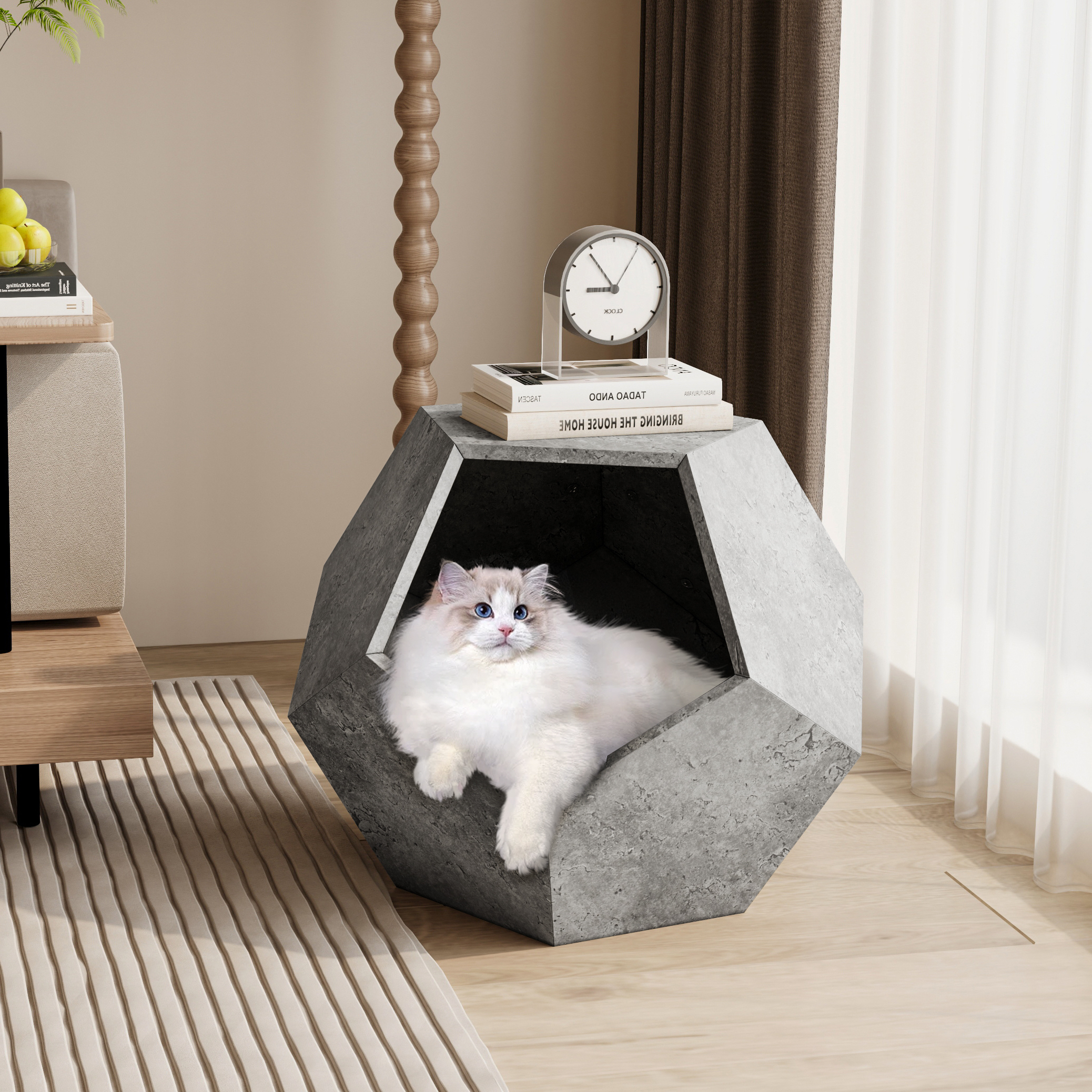 25.98 "Shape Modern Pet Furniture Cat's Nest Side Table, Sofa Side Several MDF Multi-functional Furniture, Cement Grey