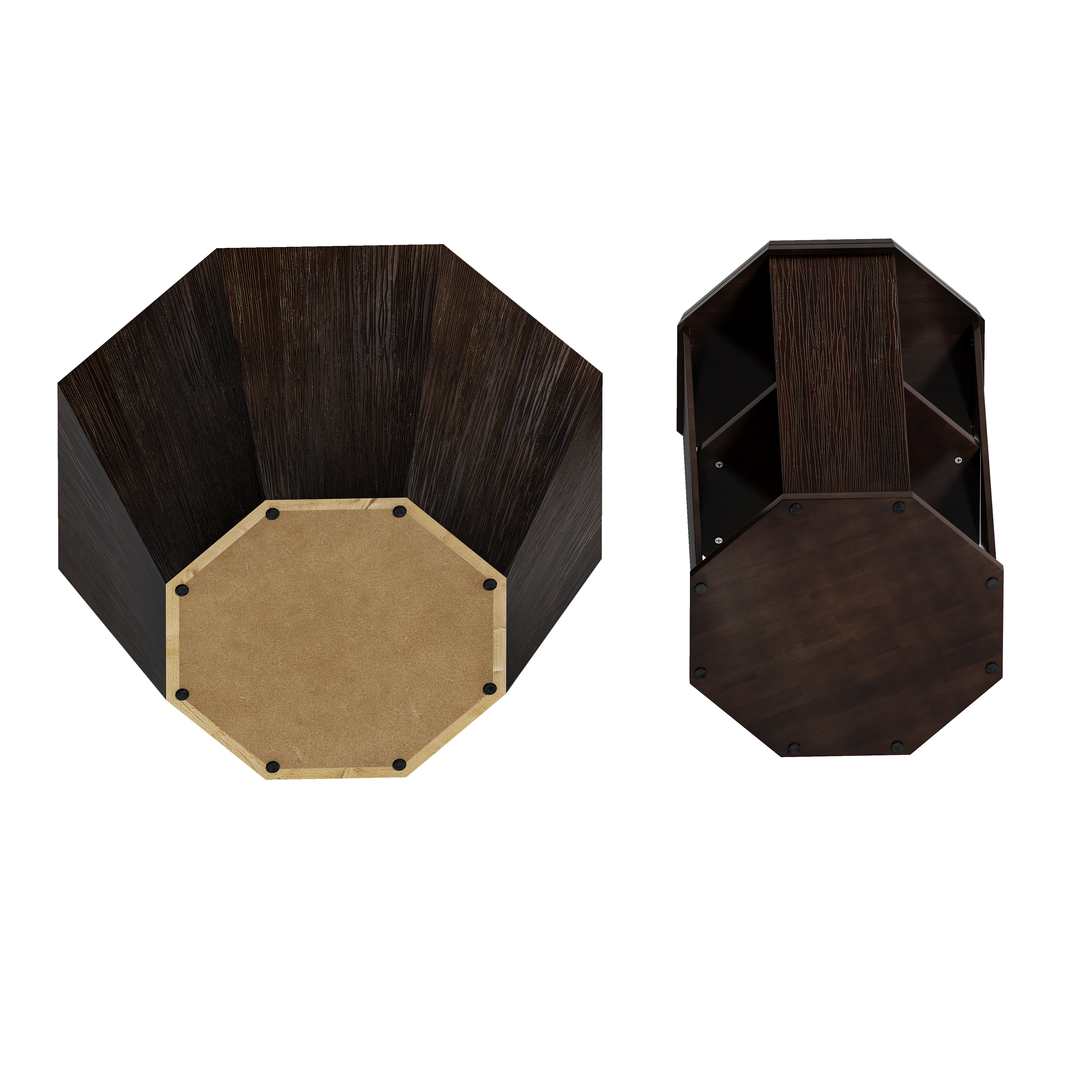 31.5 "Octagonal Black Walnut Rubber wood Set of Two Coffee Table, Coffee Table, Living Room Bedroom(Set of Two Pieces)