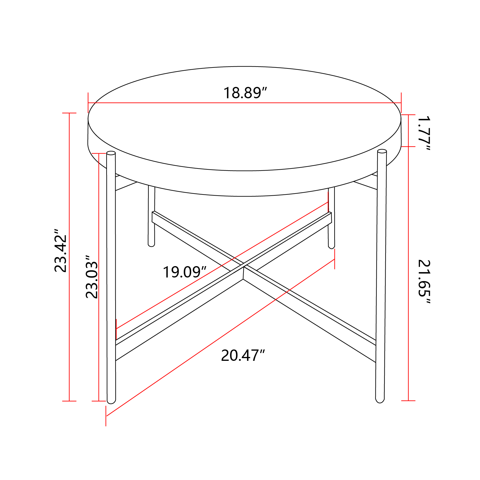 Modern Thread Design Round Coffee Table , MDF Table Top with Cross Legs Metal Base(Set of 2 pcs )