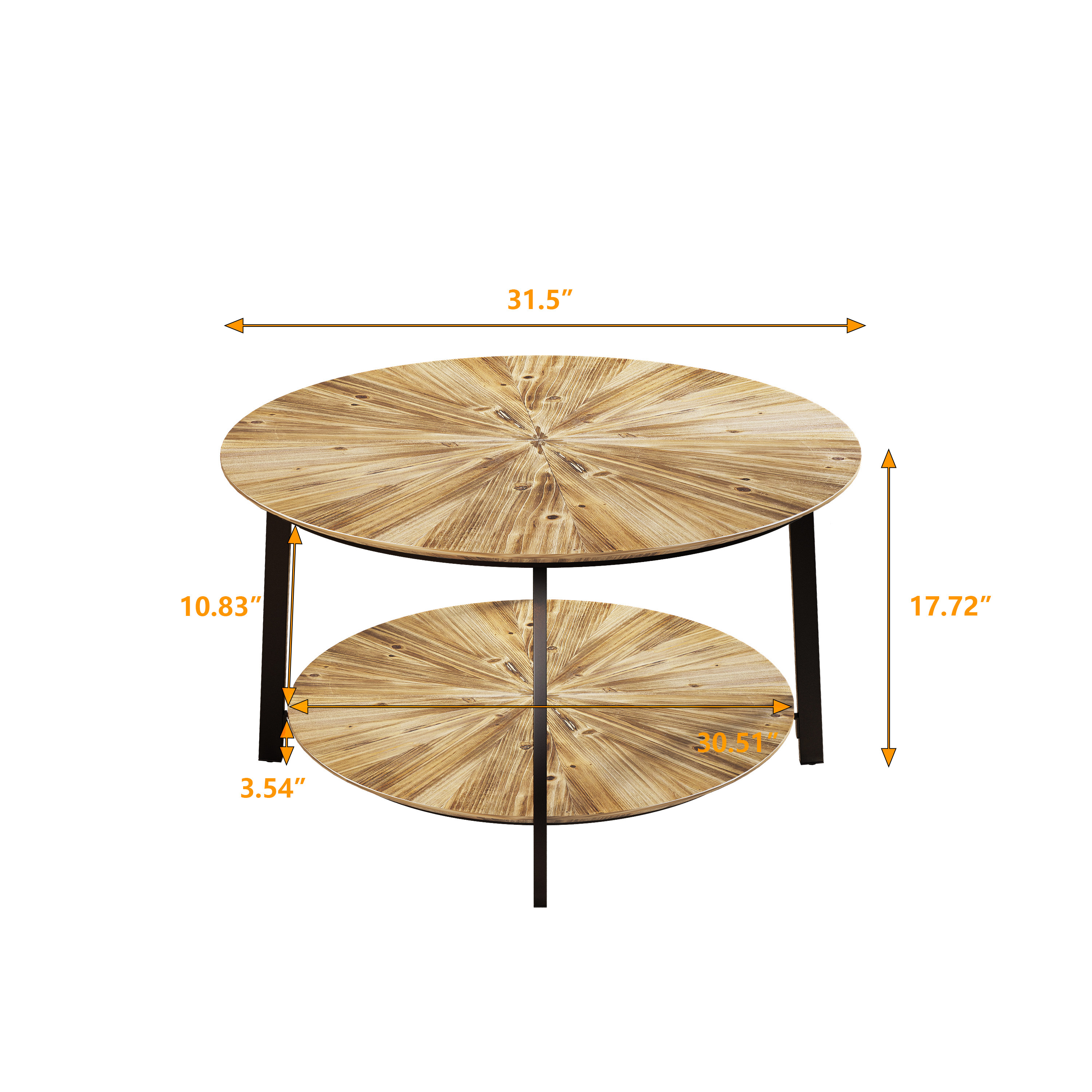 31.5 "Round Coffee Table,Stand Wooden Double Layer Coffee Table with Open Storage Space and Metal Table Legs for Living Room,Bedroom