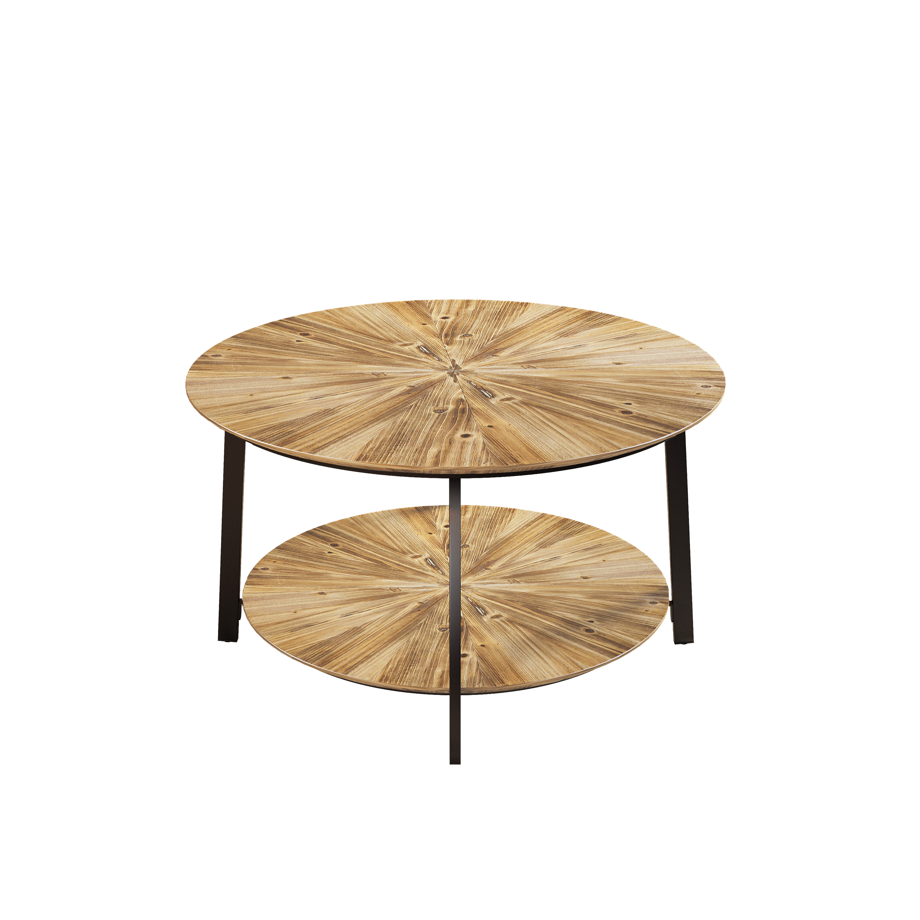 31.5 "Round Coffee Table,Stand Wooden Double Layer Coffee Table with Open Storage Space and Metal Table Legs for Living Room,Bedroom