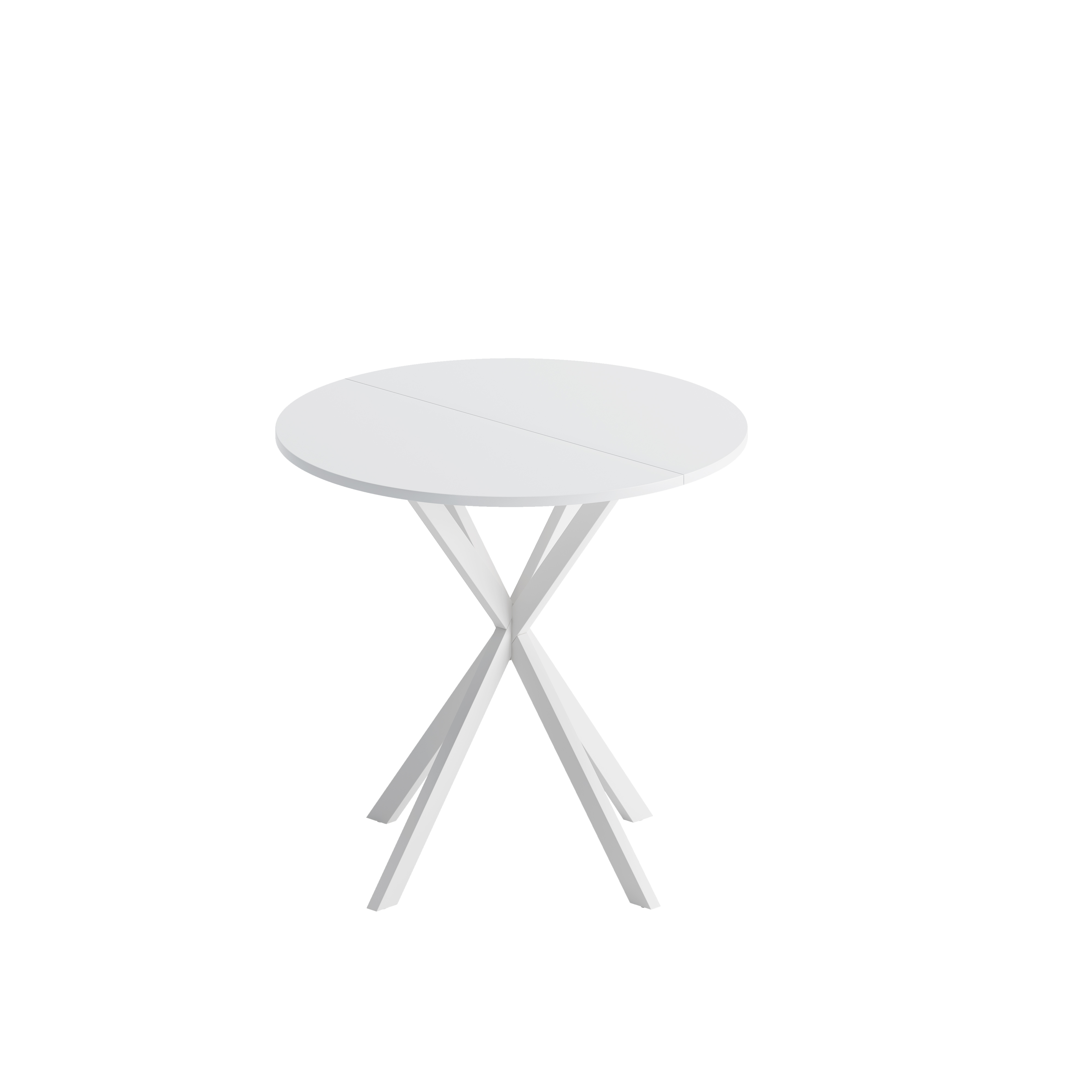 31.5'' Modern Round Dining Table with Crossed Legs,White Occasional Table, Two Piece Detachable Table Top, Matte Finish Iron Legs