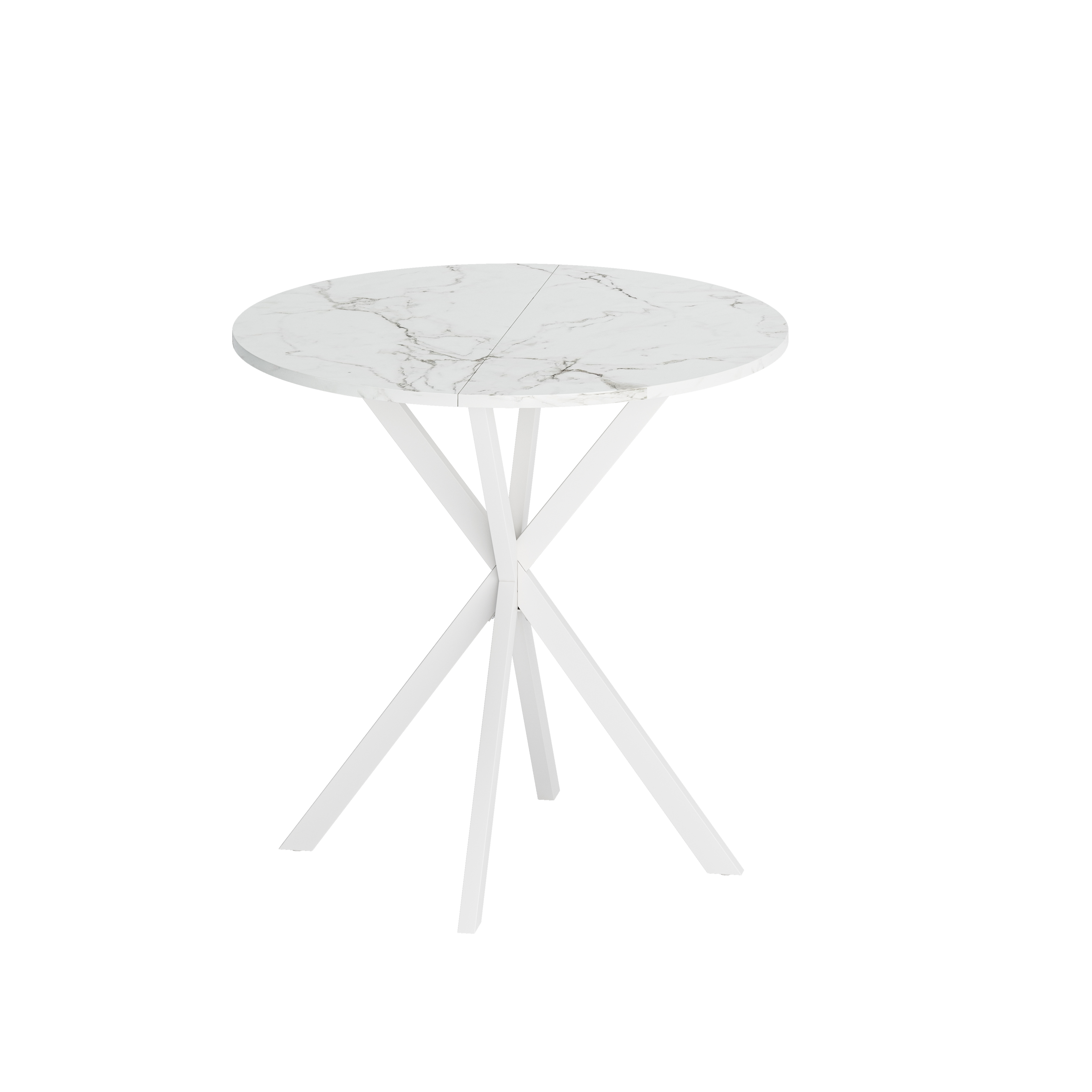 31.5'' Modern Cross Leg Round Dining Table, White Marble Top Occasional Table, Two Piece Removable Top, Matte Finish Iron Legs