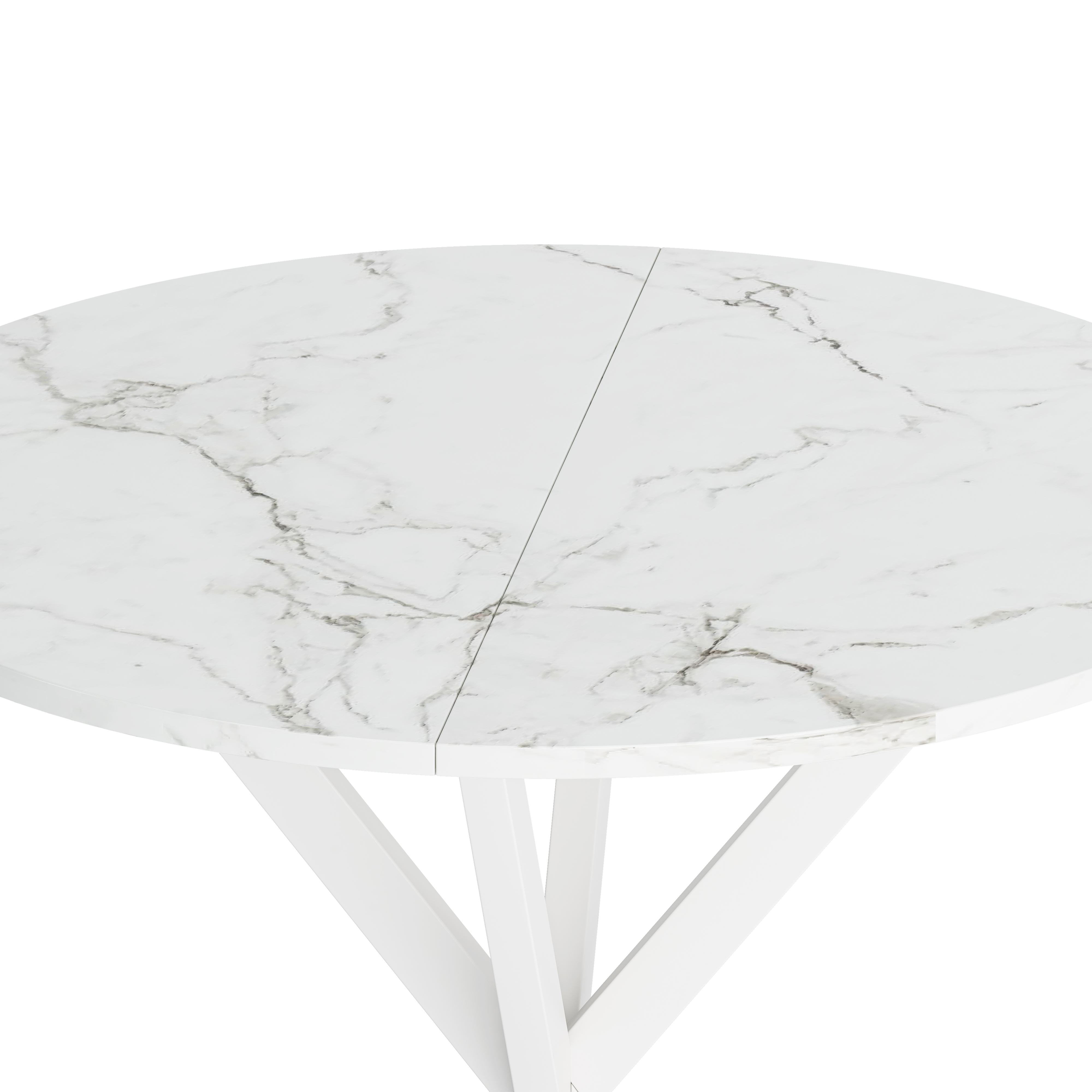 31.5'' Modern Cross Leg Round Dining Table, White Marble Top Occasional Table, Two Piece Removable Top, Matte Finish Iron Legs