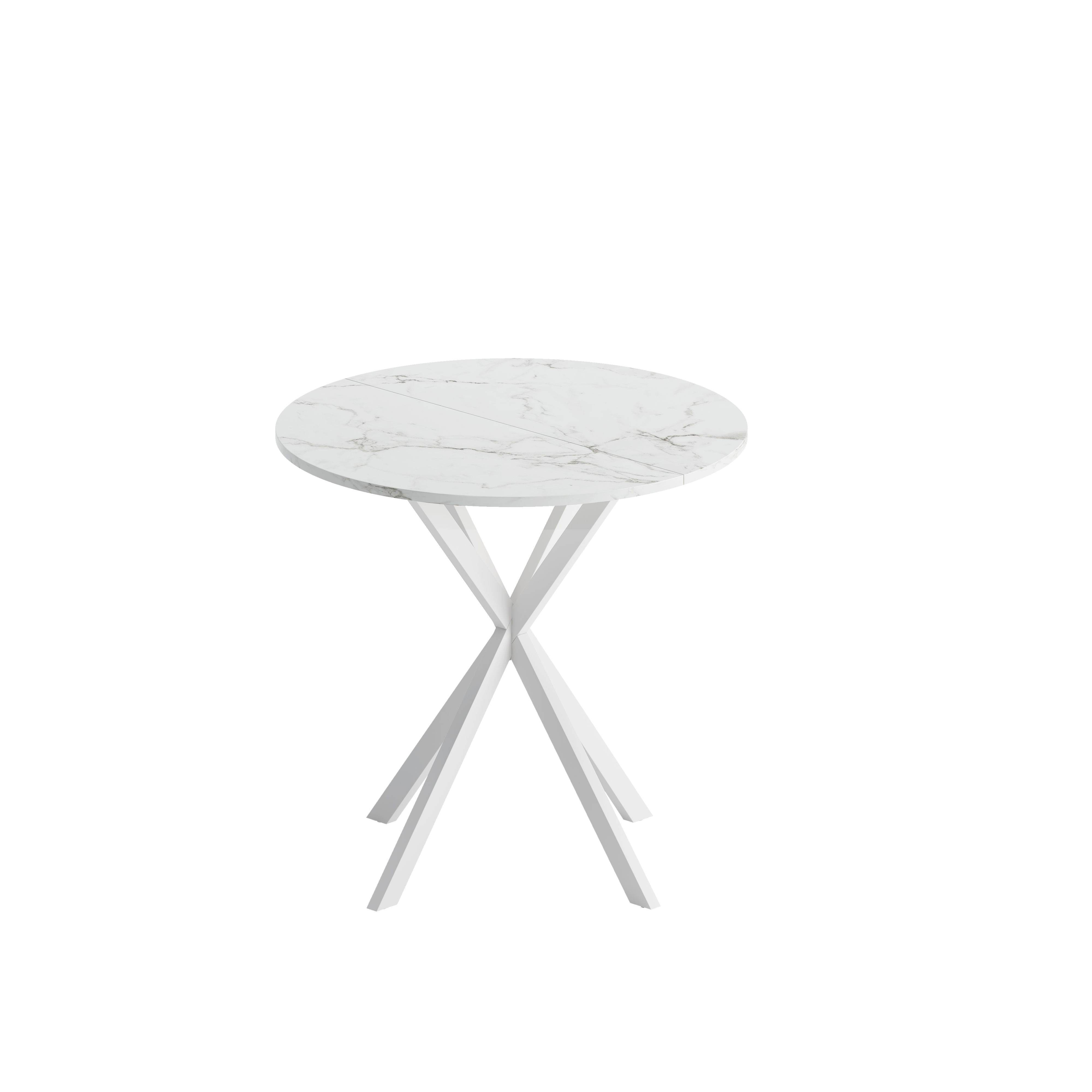 31.5'' Modern Cross Leg Round Dining Table, White Marble Top Occasional Table, Two Piece Removable Top, Matte Finish Iron Legs