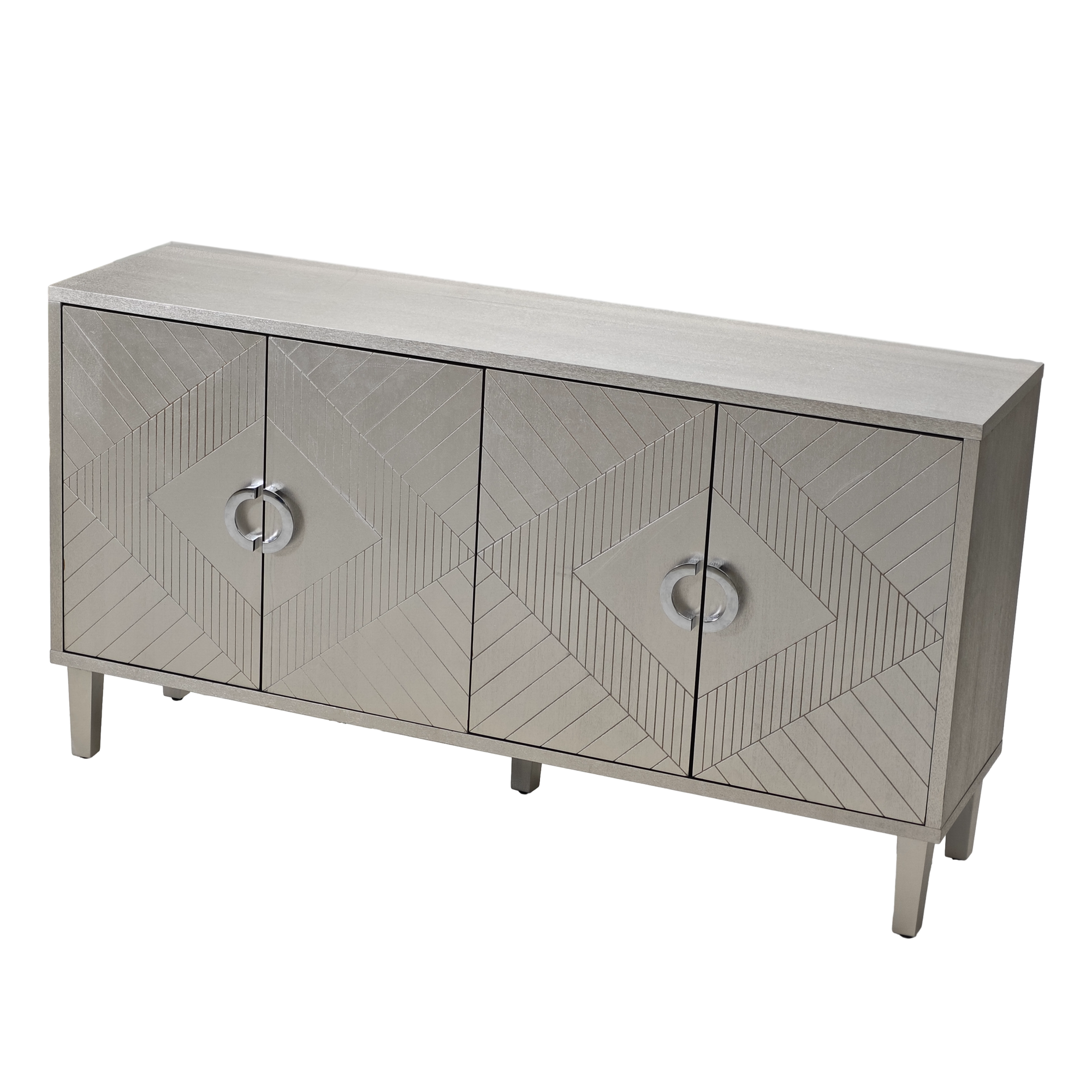 Stylish and Functional 4-Door Storage Cabinet with Pine Legs and MDF, for Living Room Bedroom,and Kitchen,Champagne