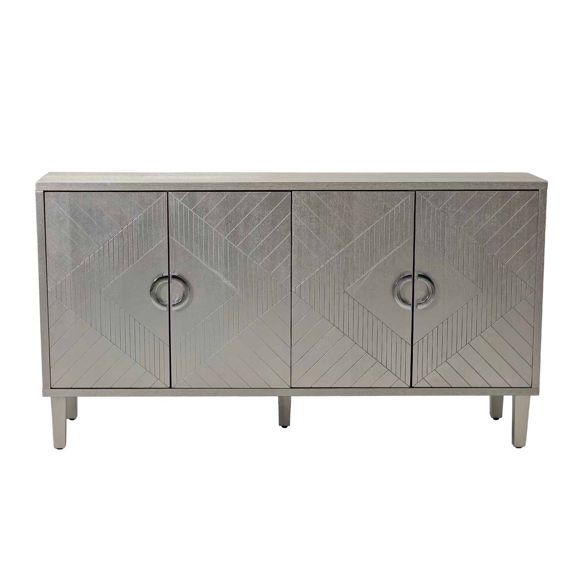 Stylish and Functional 4-Door Storage Cabinet with Pine Legs and MDF, for Living Room Bedroom,and Kitchen,Champagne