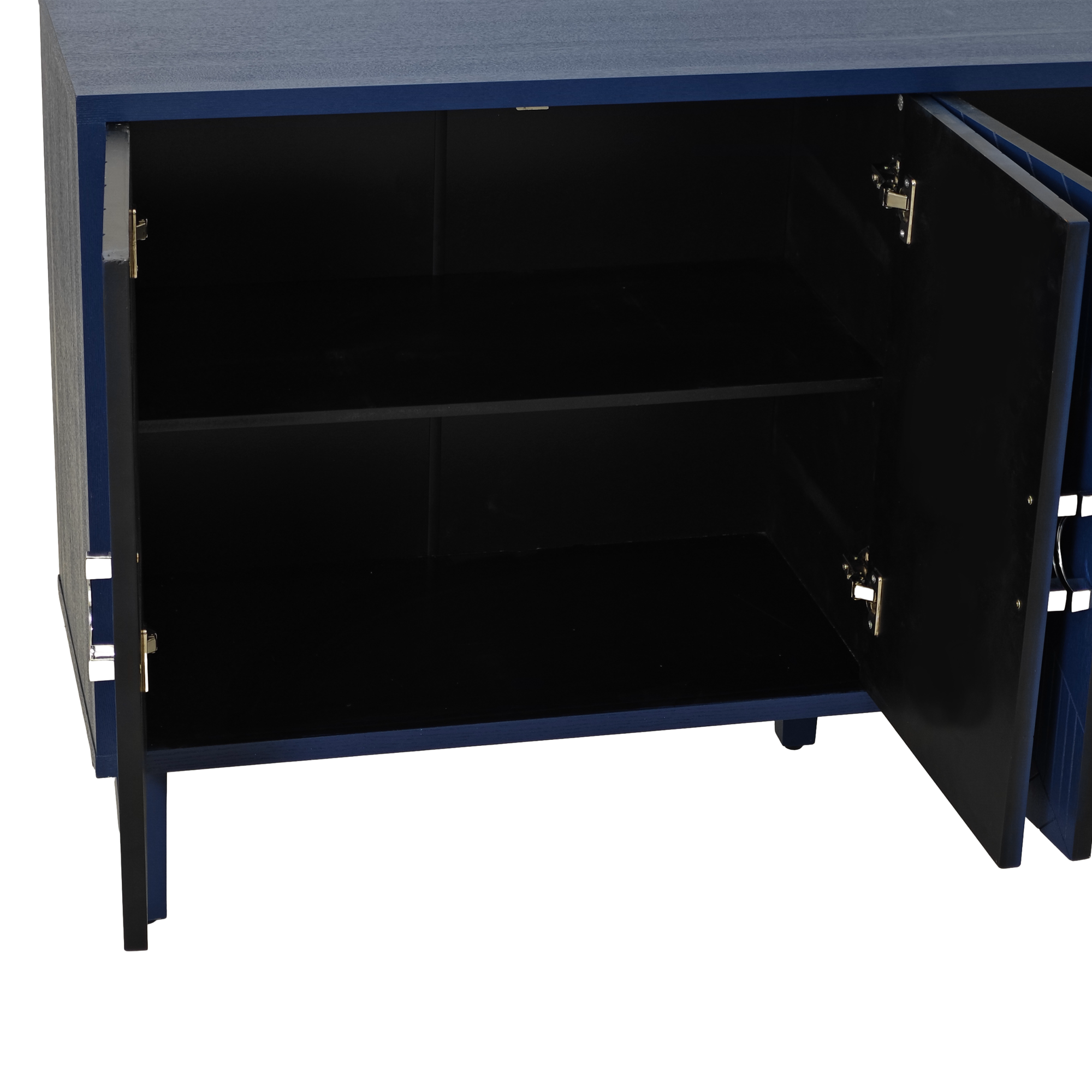 Stylish and Functional 4-Door Storage Cabinet with Pine legs and MDF, for Living Room Bedroom,and Kitchen,Navy Blue