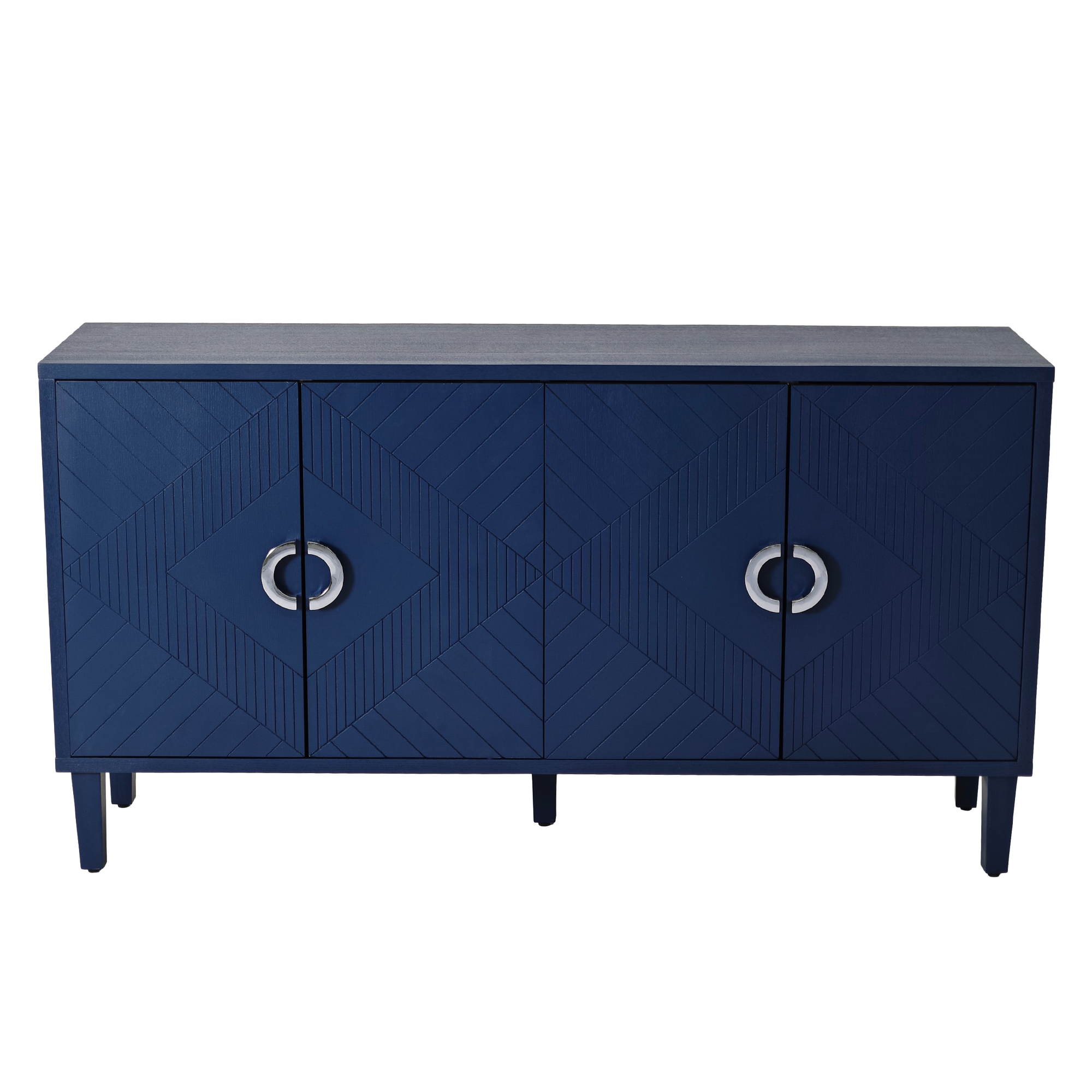 Stylish and Functional 4-Door Storage Cabinet with Pine legs and MDF, for Living Room Bedroom,and Kitchen,Navy Blue