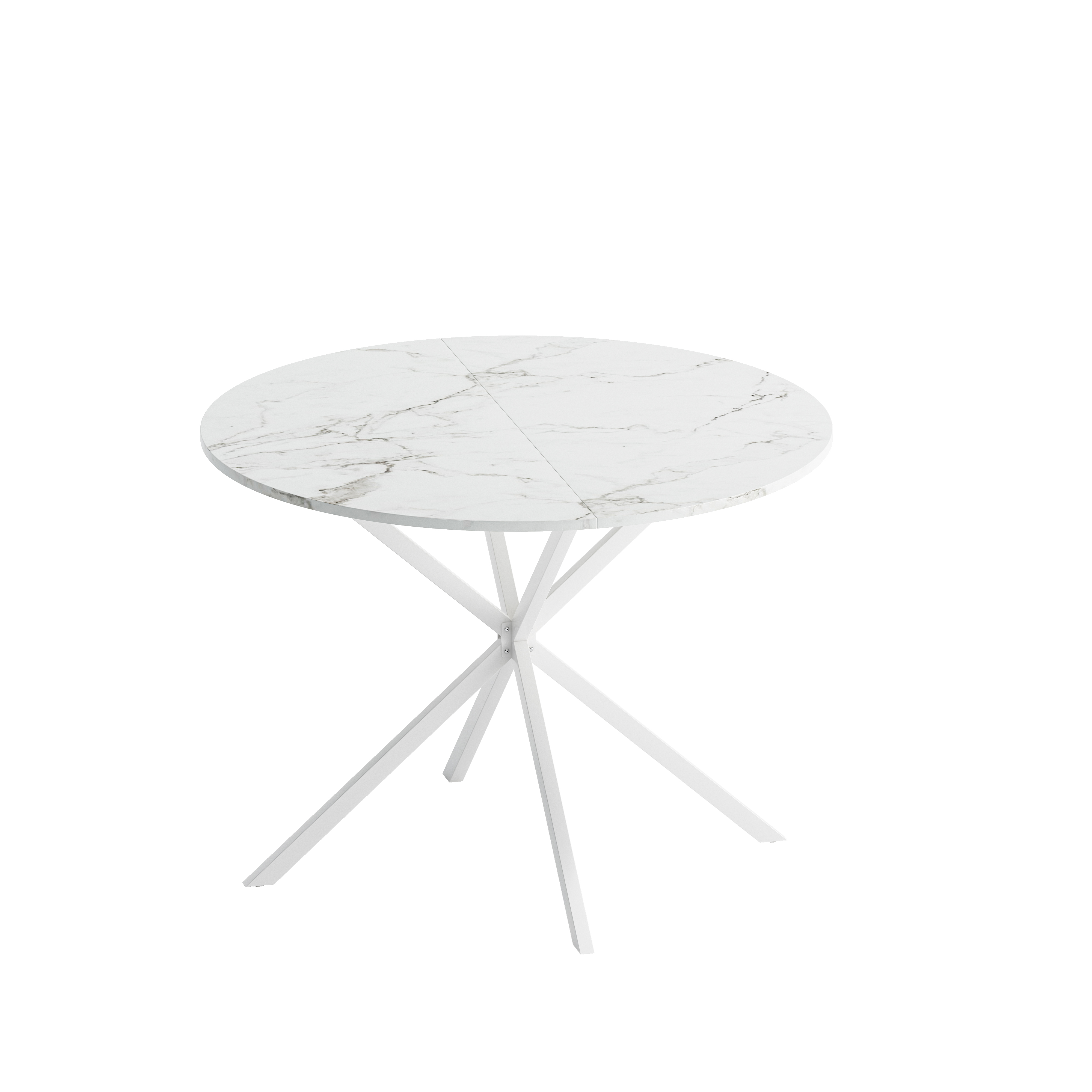 42.13'' Modern Cross Leg Round Dining Table, White Marble Top Occasional Table, Two Piece Removable Top, Matte Finish Iron Legs