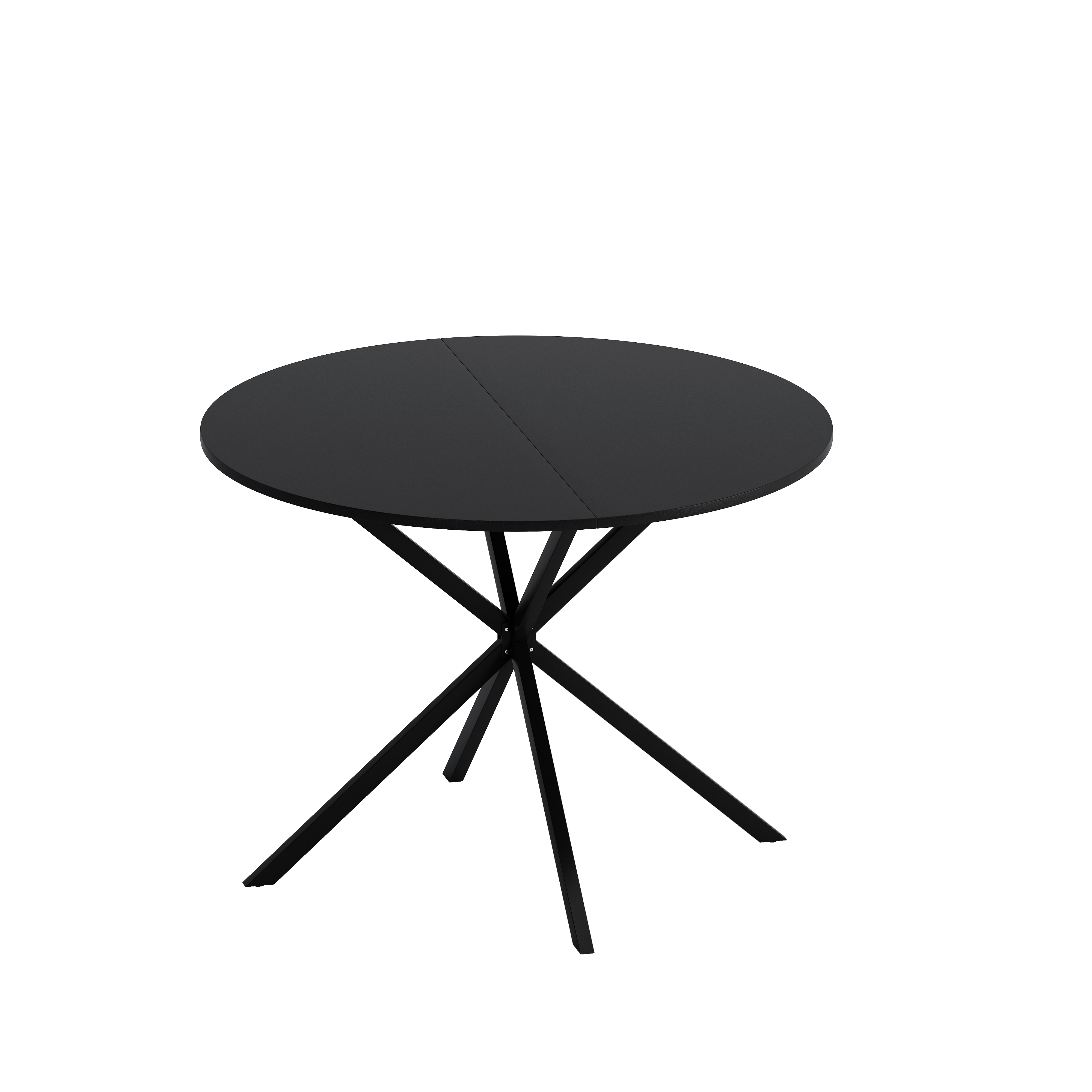 42.13'' Modern Cross Leg Round Dining Table, Black Top Occasional Table, Two Piece Removable Top, Matte Finish Iron Legs