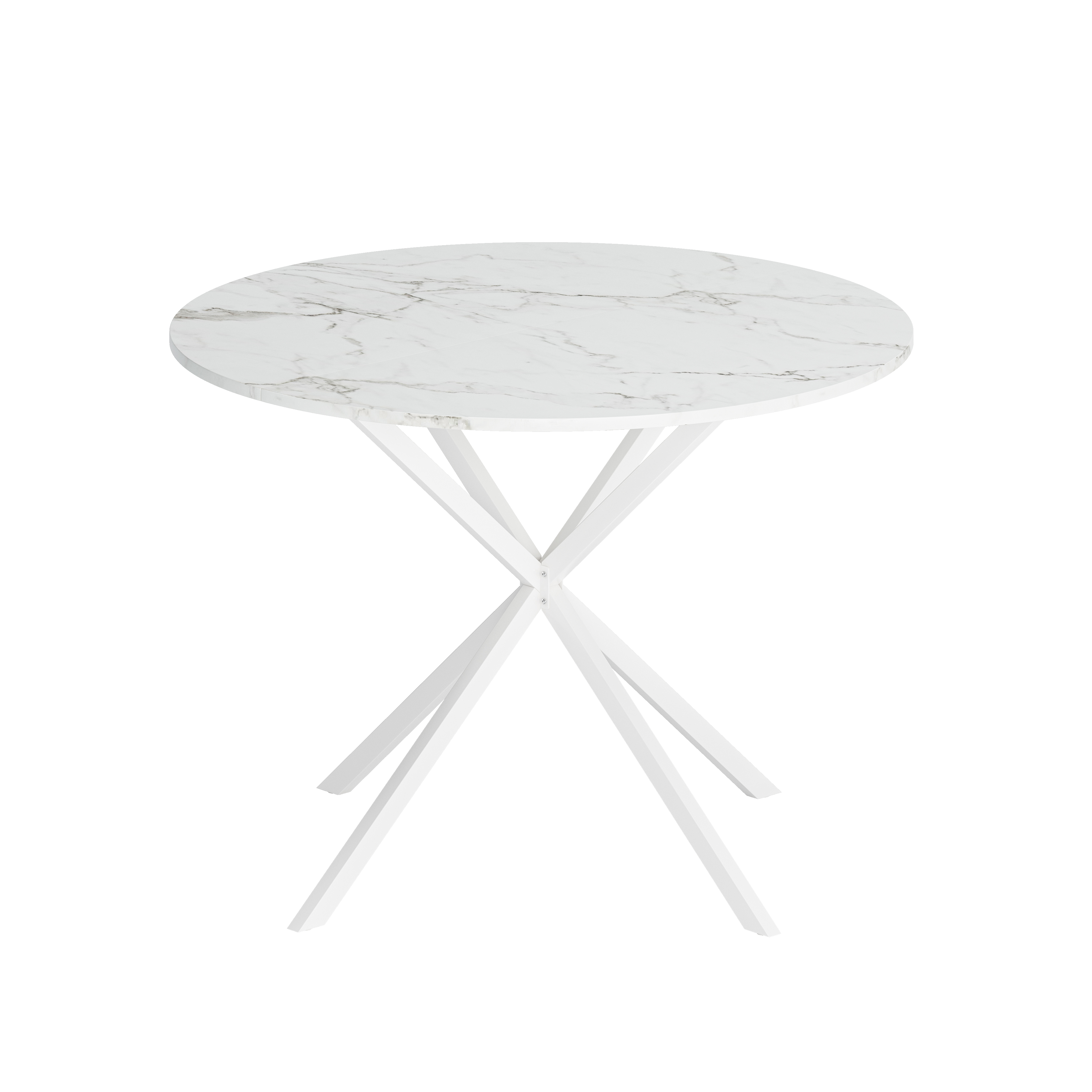 42.13'' Modern Cross Leg Round Dining Table, White Marble Top Occasional Table, Two Piece Removable Top, Matte Finish Iron Legs