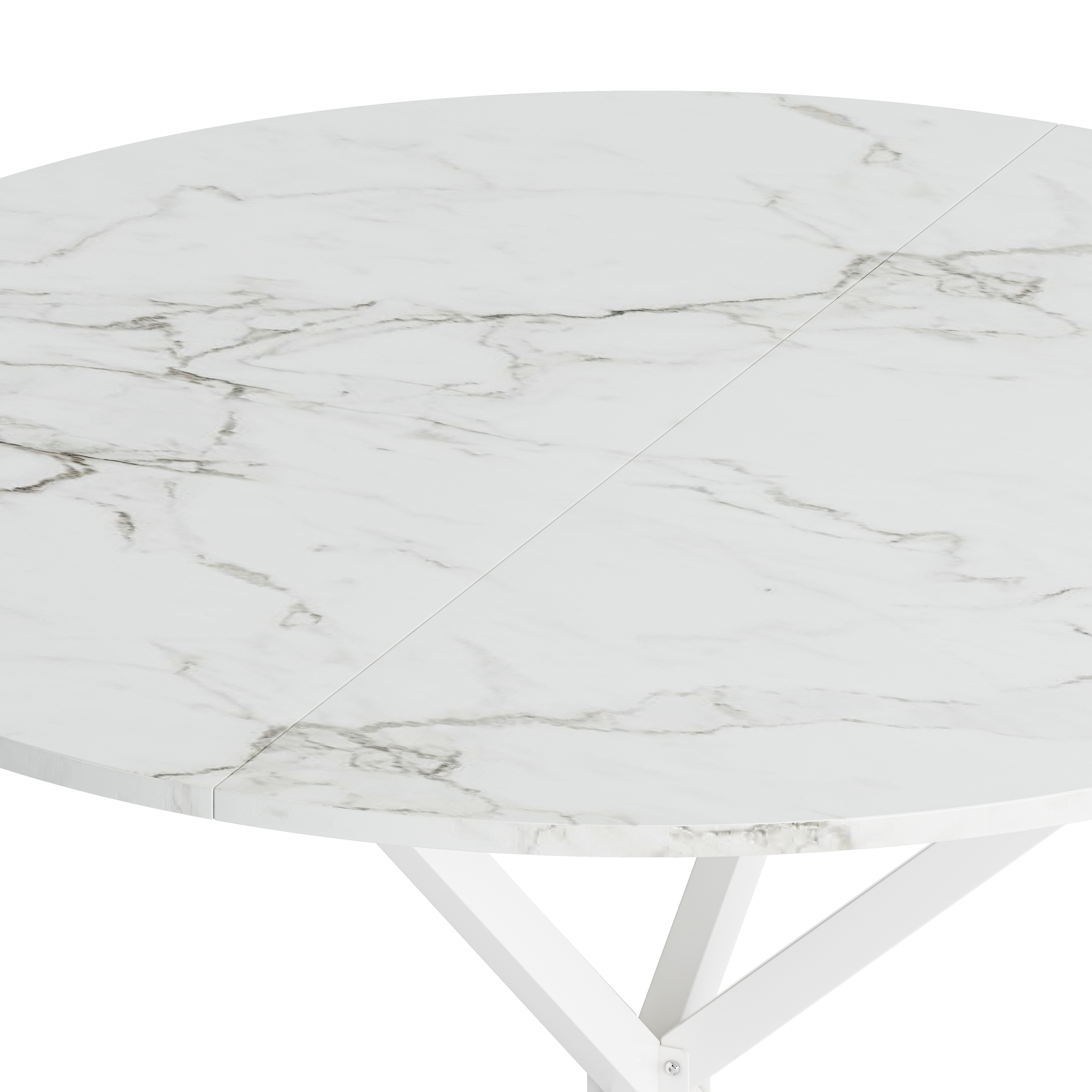 42.13'' Modern Cross Leg Round Dining Table, White Marble Top Occasional Table, Two Piece Removable Top, Matte Finish Iron Legs