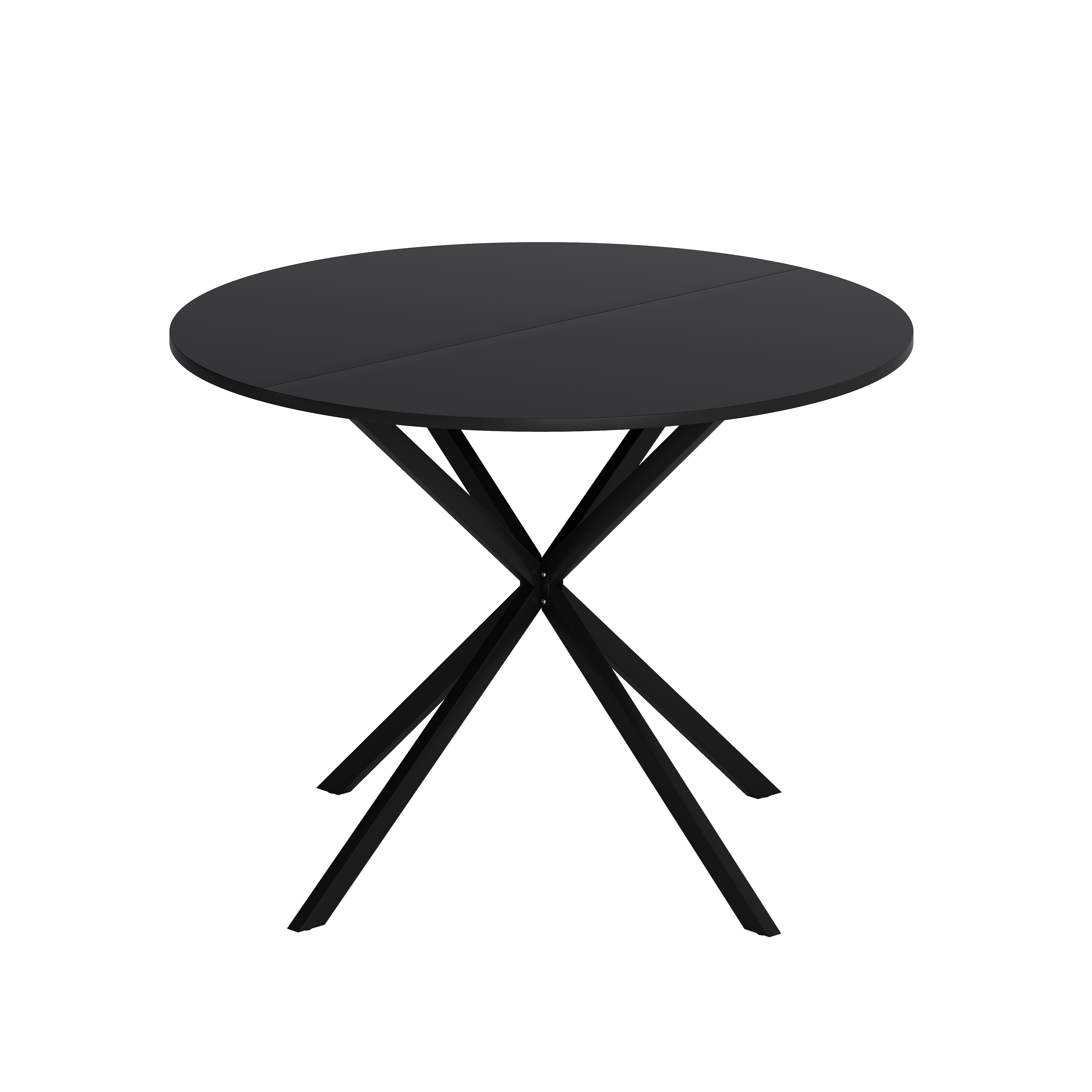 42.13'' Modern Cross Leg Round Dining Table, Black Top Occasional Table, Two Piece Removable Top, Matte Finish Iron Legs