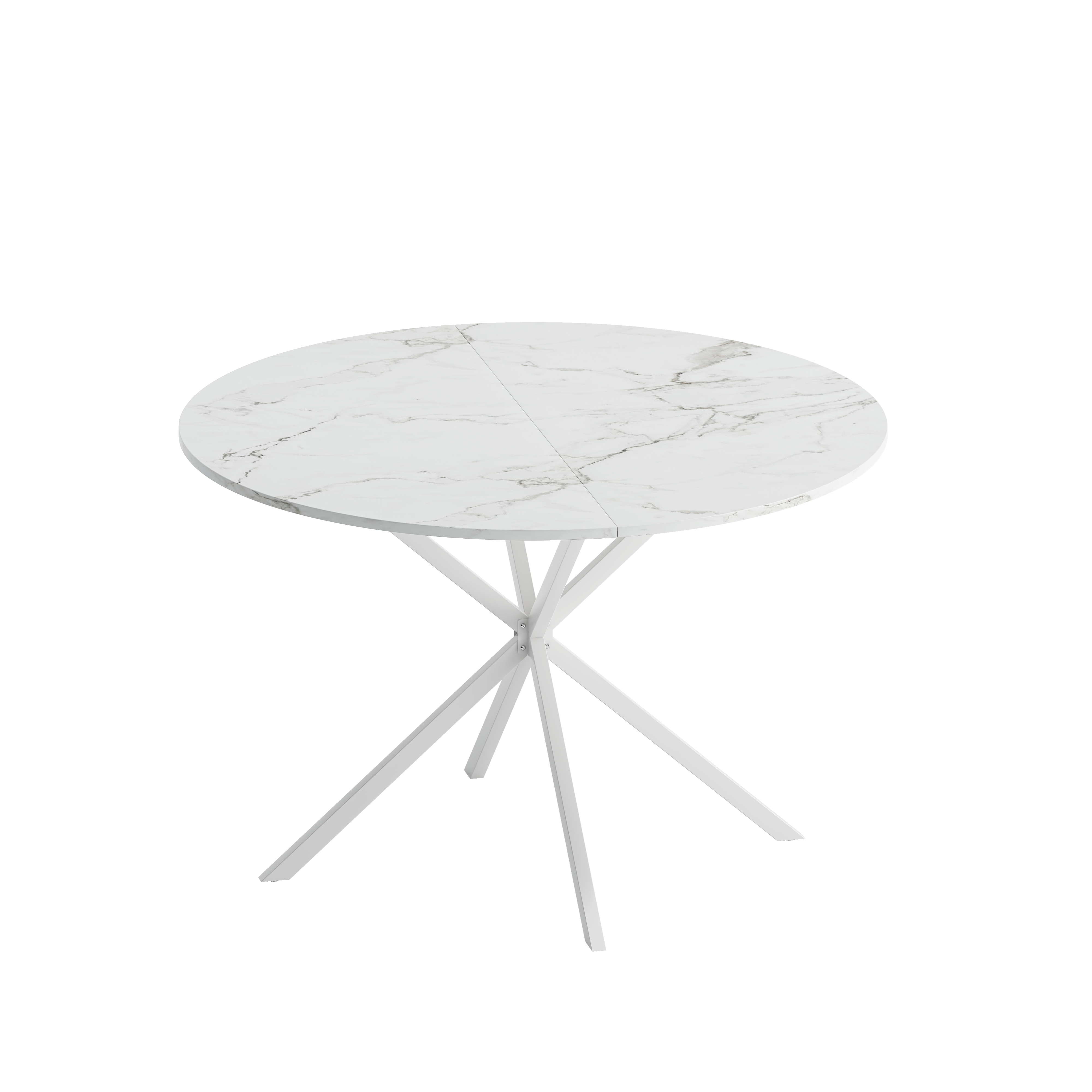 47.24'' Modern Cross Leg Round Dining Table, White Marble Top Occasional Table, Two Piece Removable Top, Matte Finish Iron Legs