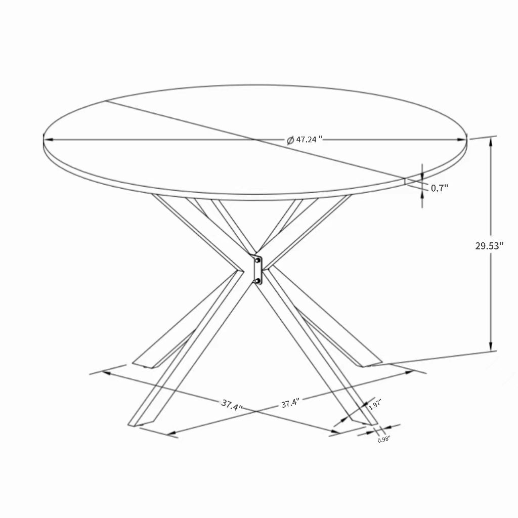 47.24'' Modern Cross Leg Round Dining Table, Black Top Occasional Table, Two Piece Removable Top, Matte Finish Iron Legs