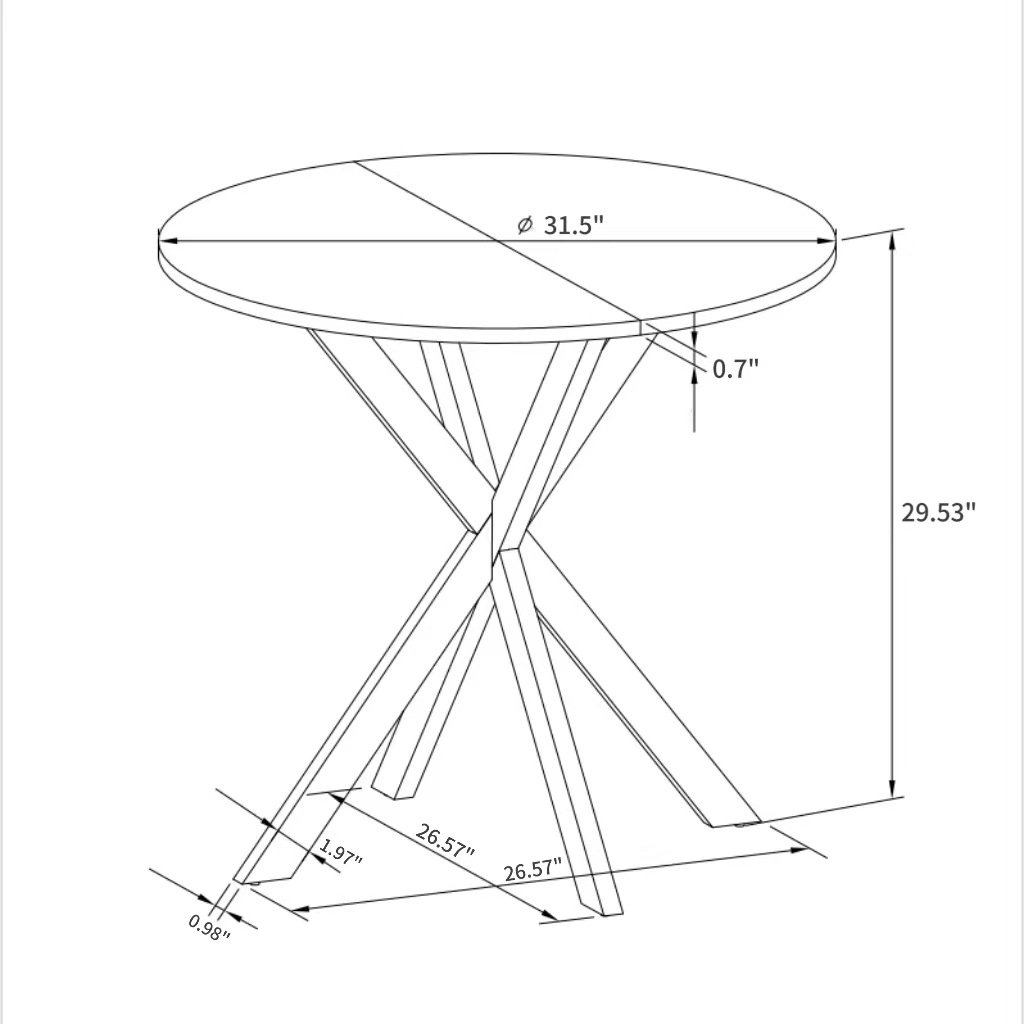 31.5'' Modern Cross Leg Round Dining Table, White Marble Top Occasional Table, Two Piece Removable Top, Matte Finish Iron Legs