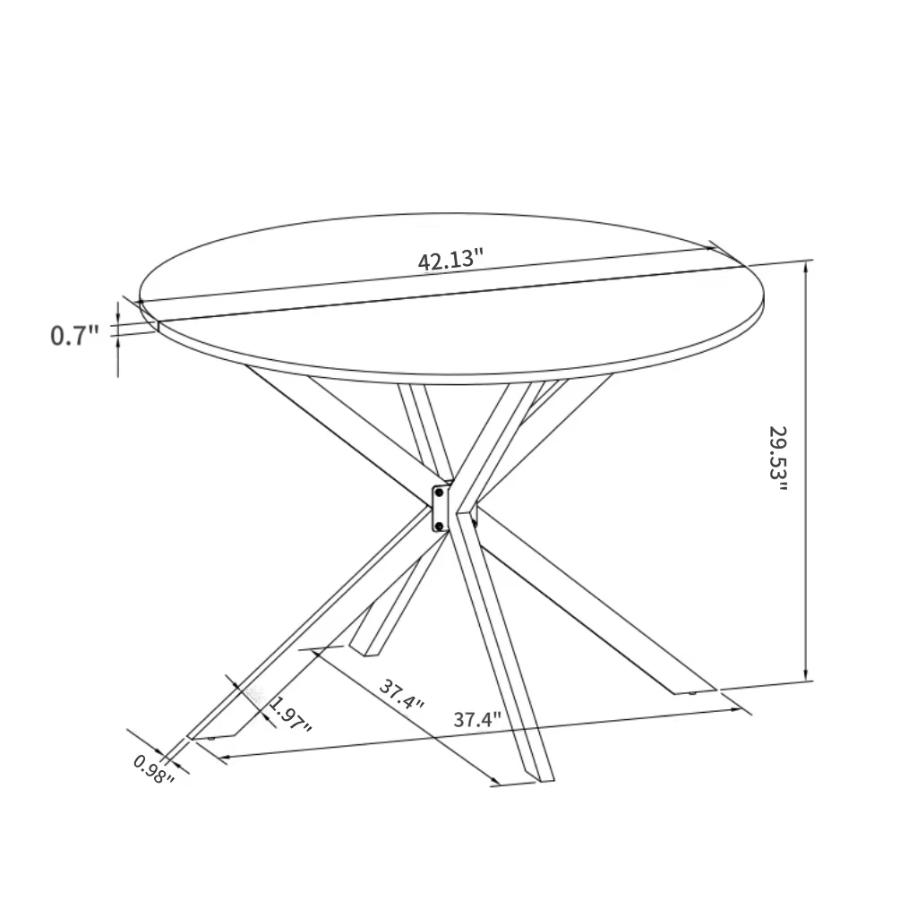 42.13'' Modern Cross Leg Round Dining Table, White Marble Top Occasional Table, Two Piece Removable Top, Matte Finish Iron Legs