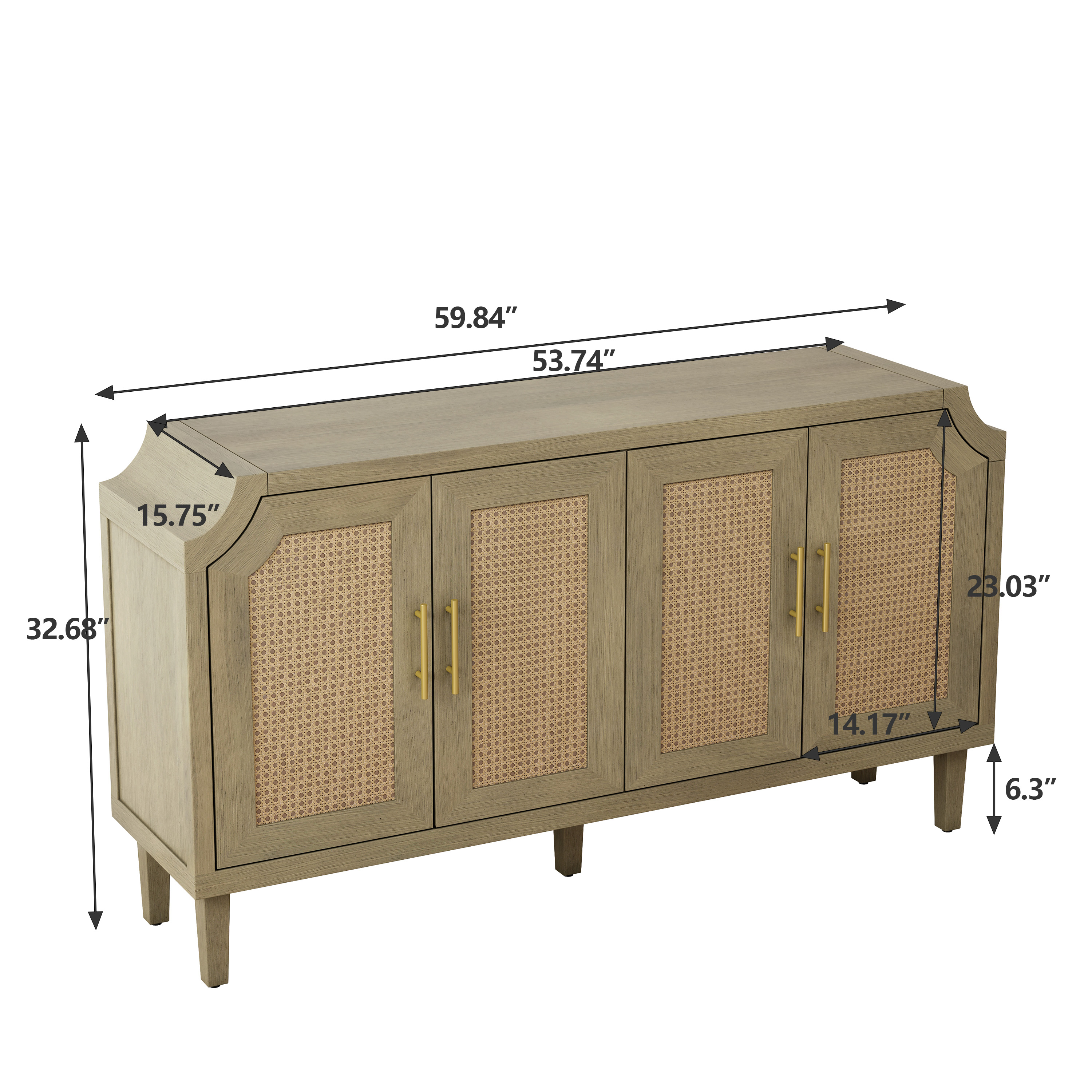 59.84"Modern 4-Door Cabinet with Rattan Decorative Doors,for Bedroom,Living Room,Office,Easy Assembly