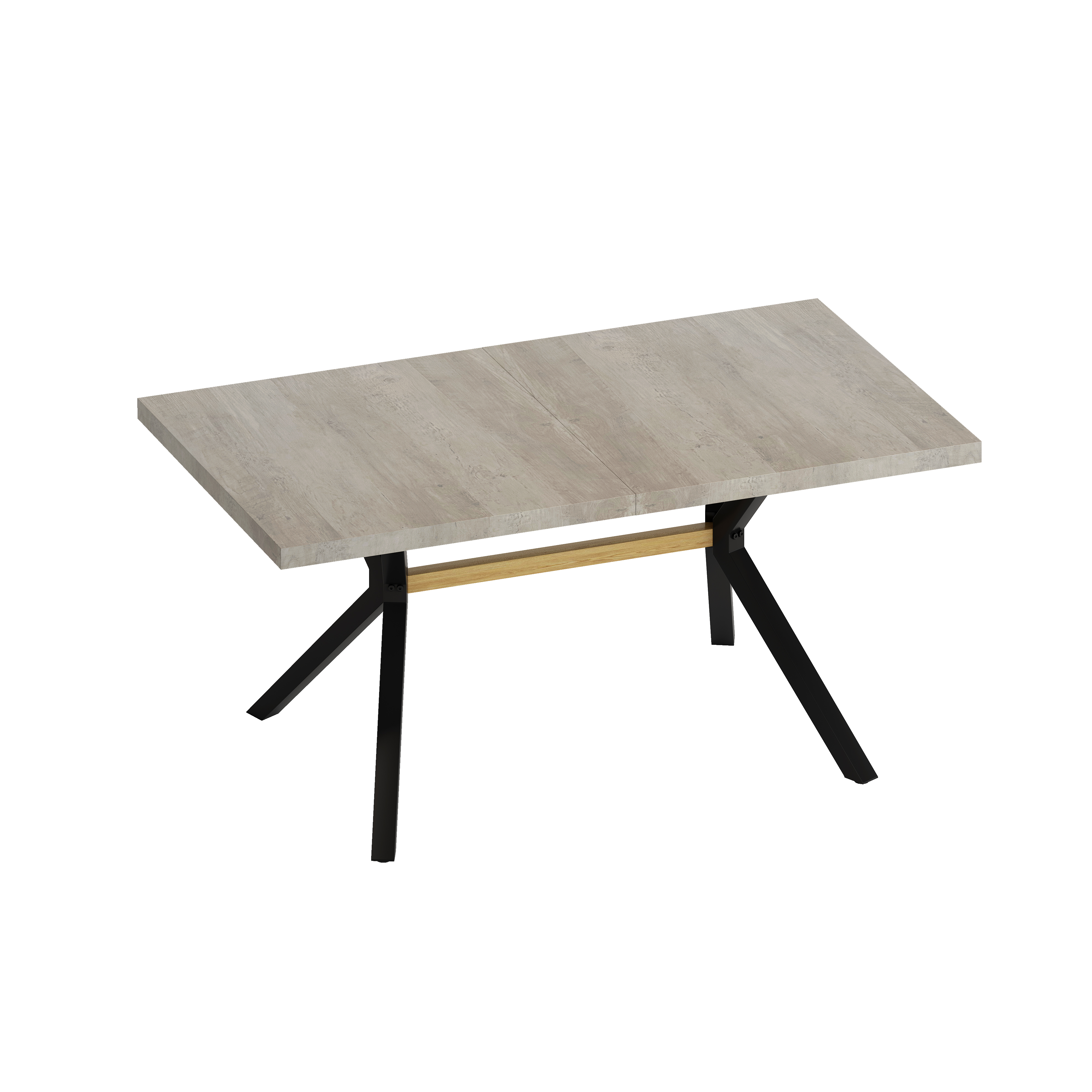 62.99"- 78.74"Retro Rectangular Stretch Table, Grey Carole Top, Black Embossed Center Plate, Walnut Color Beam, Black Fine Sand iron Foot Base Dining Table