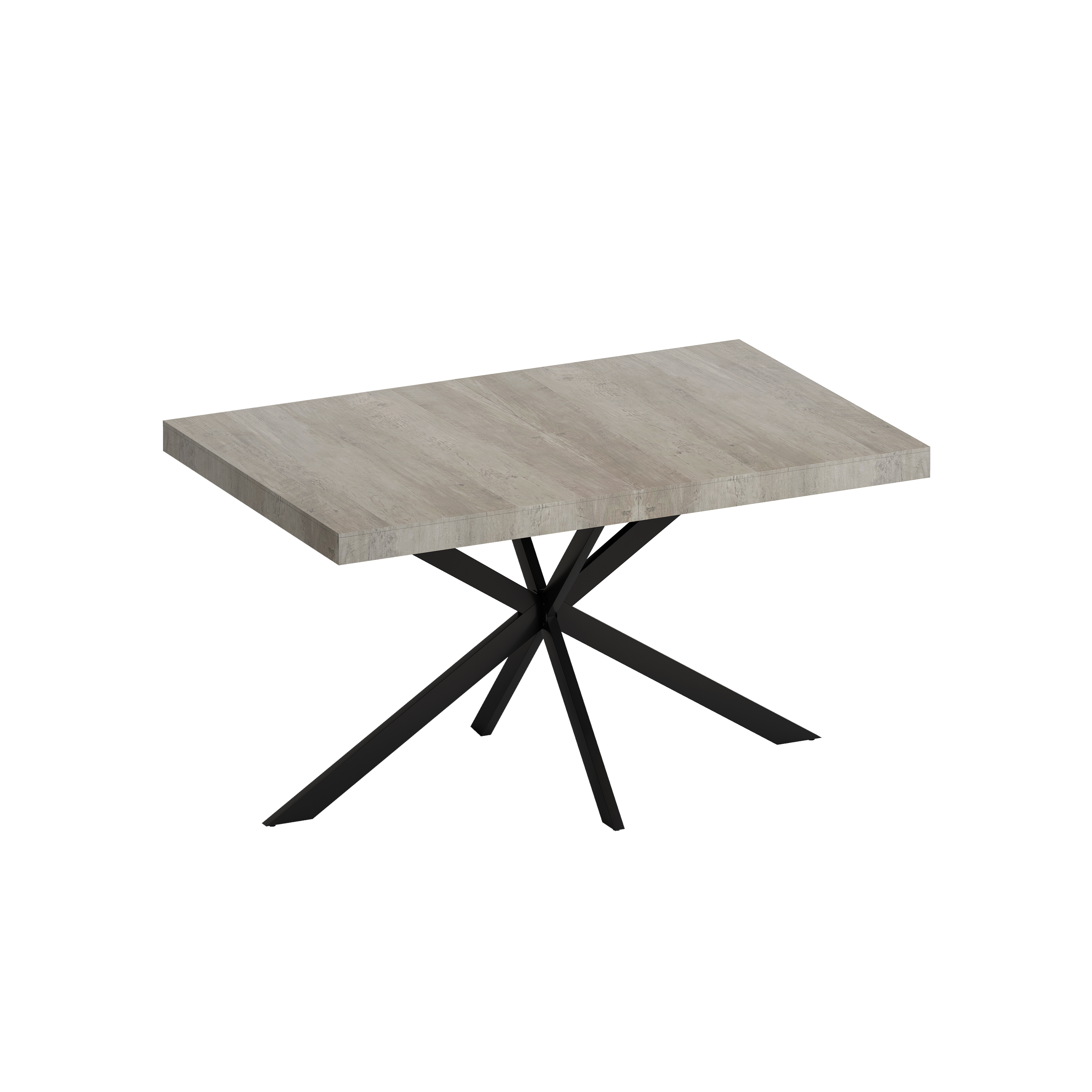 55.11'' -70.86"Retro Rectangular Stretch Dining Table, Grey Carole Top With Black Embossed Center Plate, Black Fine Sand Cross Iron Foot Base Dining Table, With Storage Box.