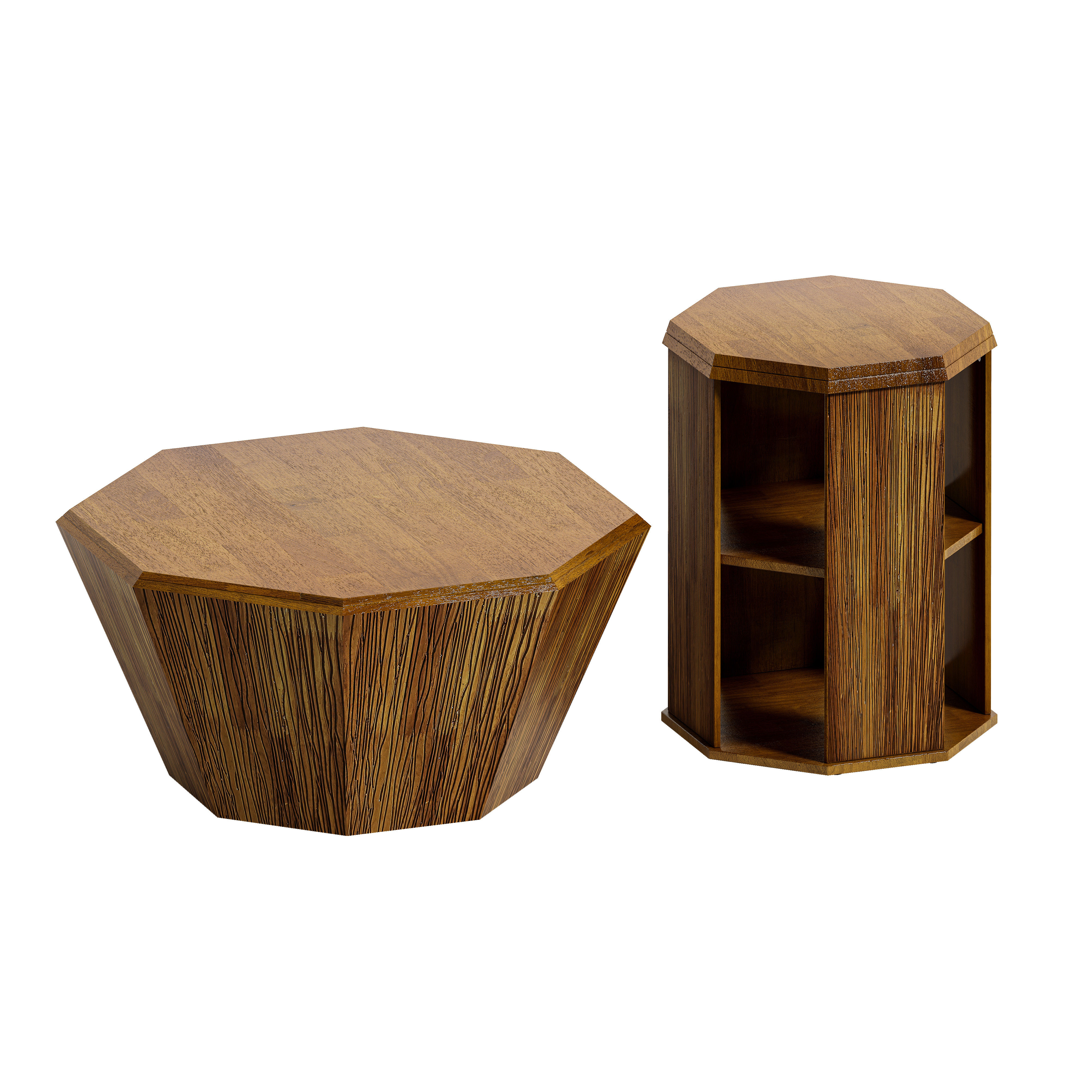 31.5 "Octagonal Log Color  Rubber wood Set of Two Coffee Table, Coffee Table, Living Room Bedroom(Set of Two Pieces)