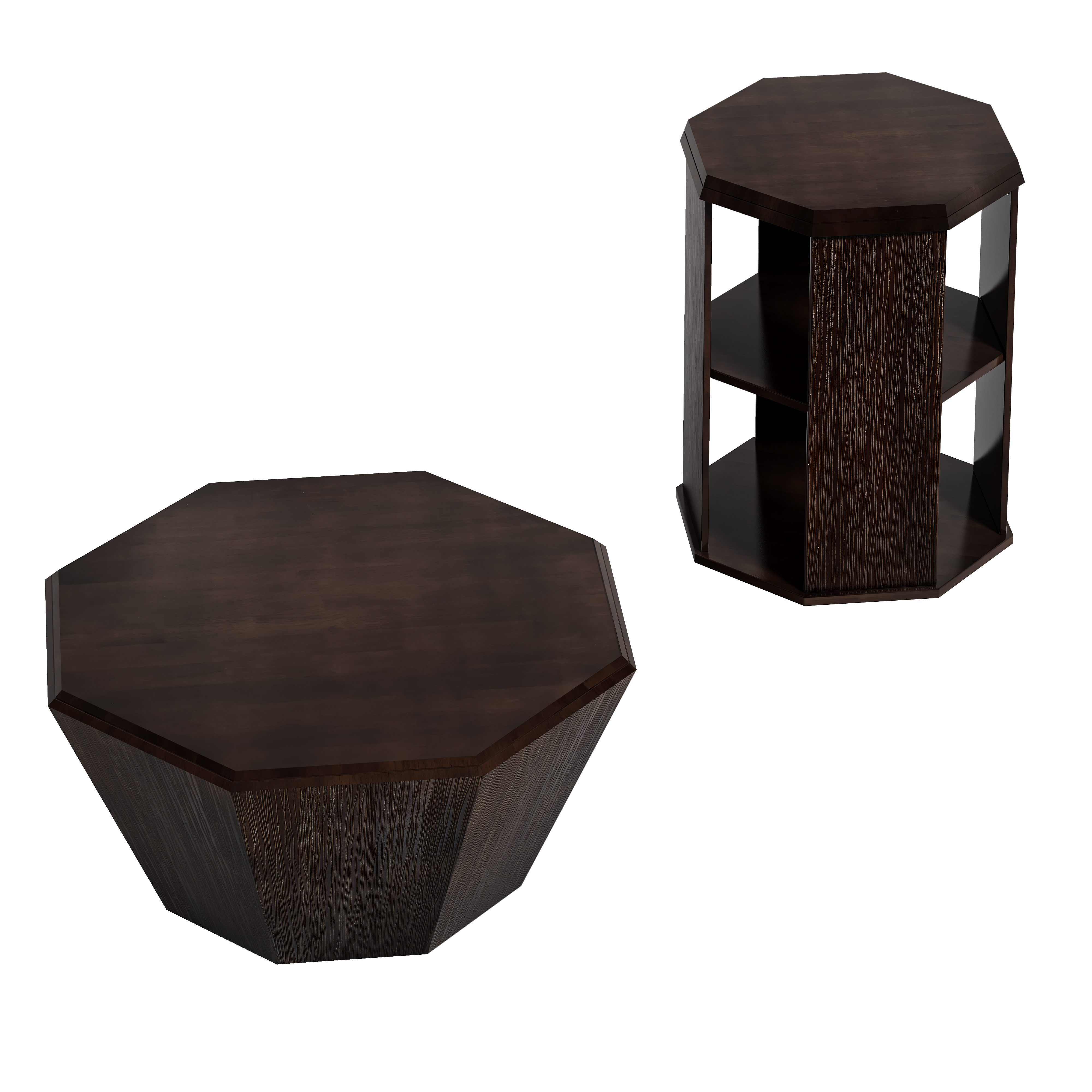 31.5 "Octagonal Black Walnut Rubber wood Set of Two Coffee Table, Coffee Table, Living Room Bedroom(Set of Two Pieces)