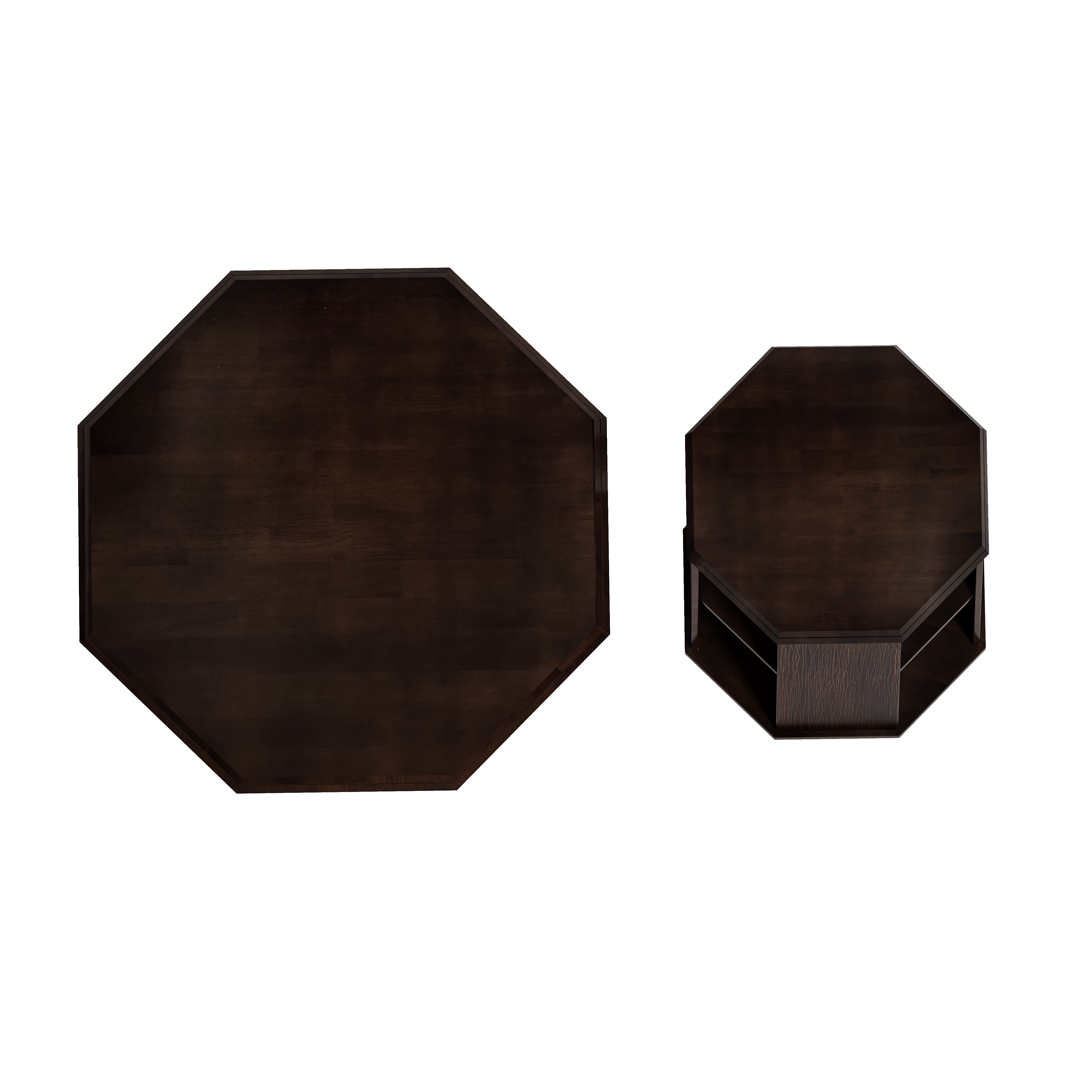 31.5 "Octagonal Black Walnut Rubber wood Set of Two Coffee Table, Coffee Table, Living Room Bedroom(Set of Two Pieces)