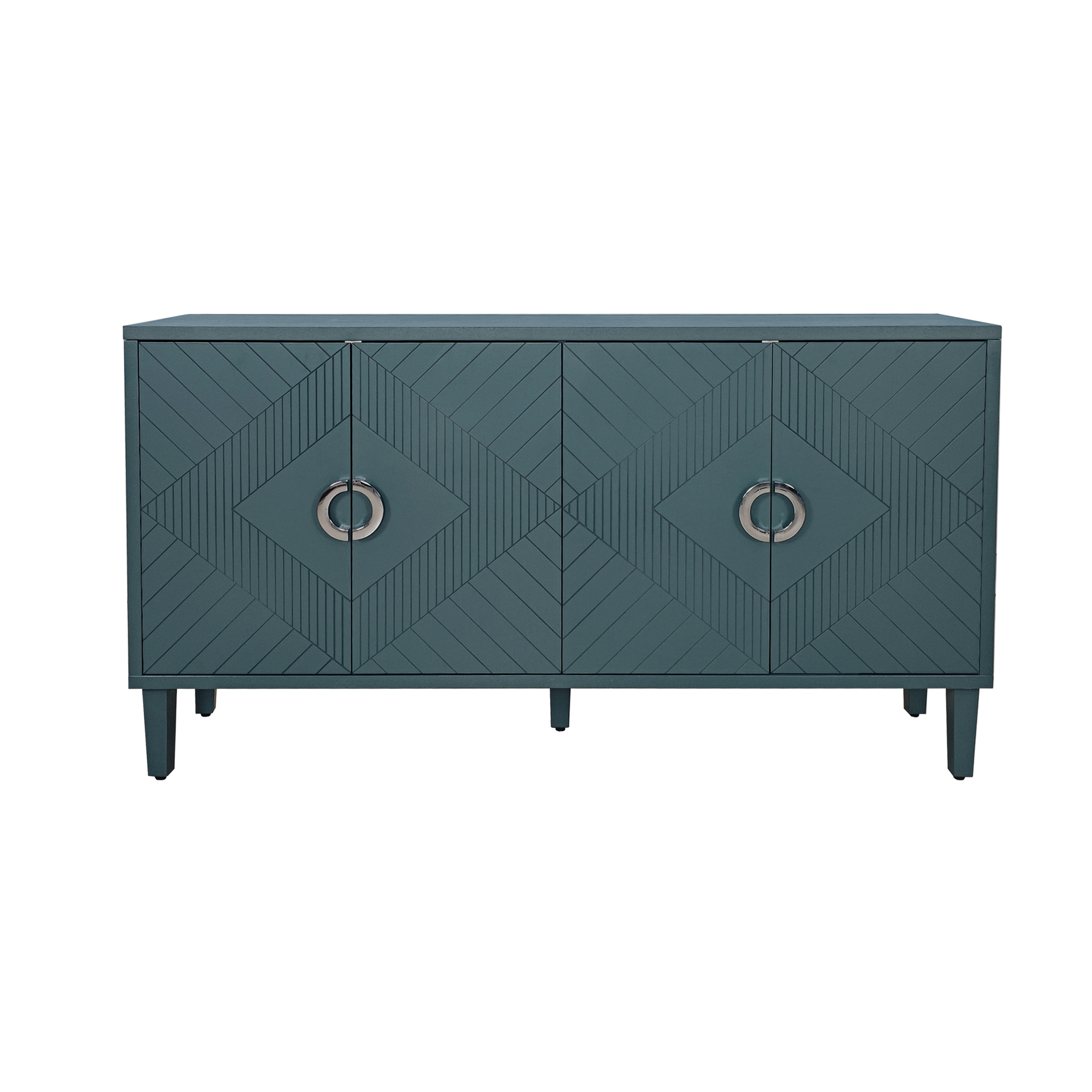 Stylish and Functional 4-Door Storage Cabinet with Pine Legs and MDF, for Living Room Bedroom,and Kitchen, Olive Green, Forest Green, Blue