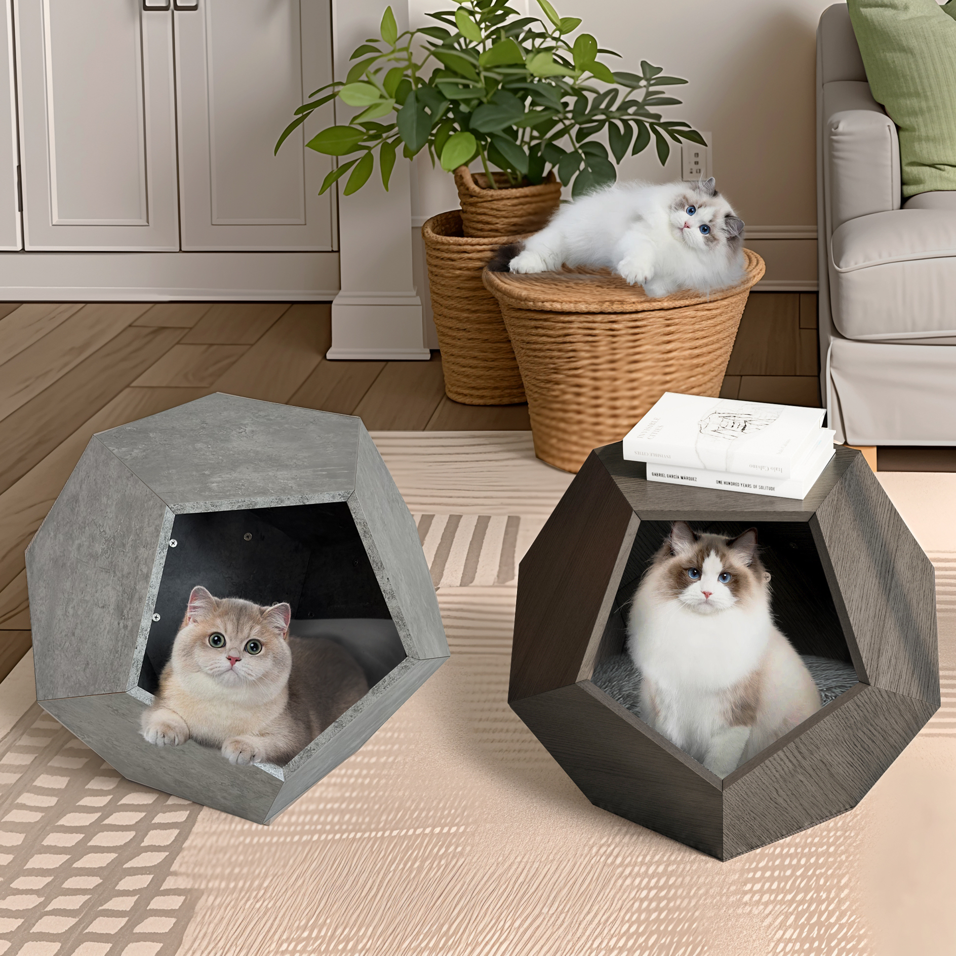 25.98 "Shape Modern Pet Furniture Cat's Nest Side Table, Sofa Side Several MDF Multi-functional Furniture, Cement Grey