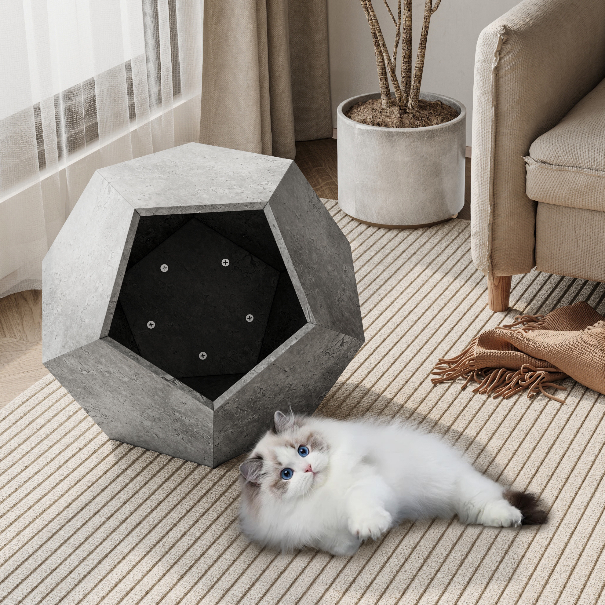 25.98 "Shape Modern Pet Furniture Cat's Nest Side Table, Sofa Side Several MDF Multi-functional Furniture, Cement Grey