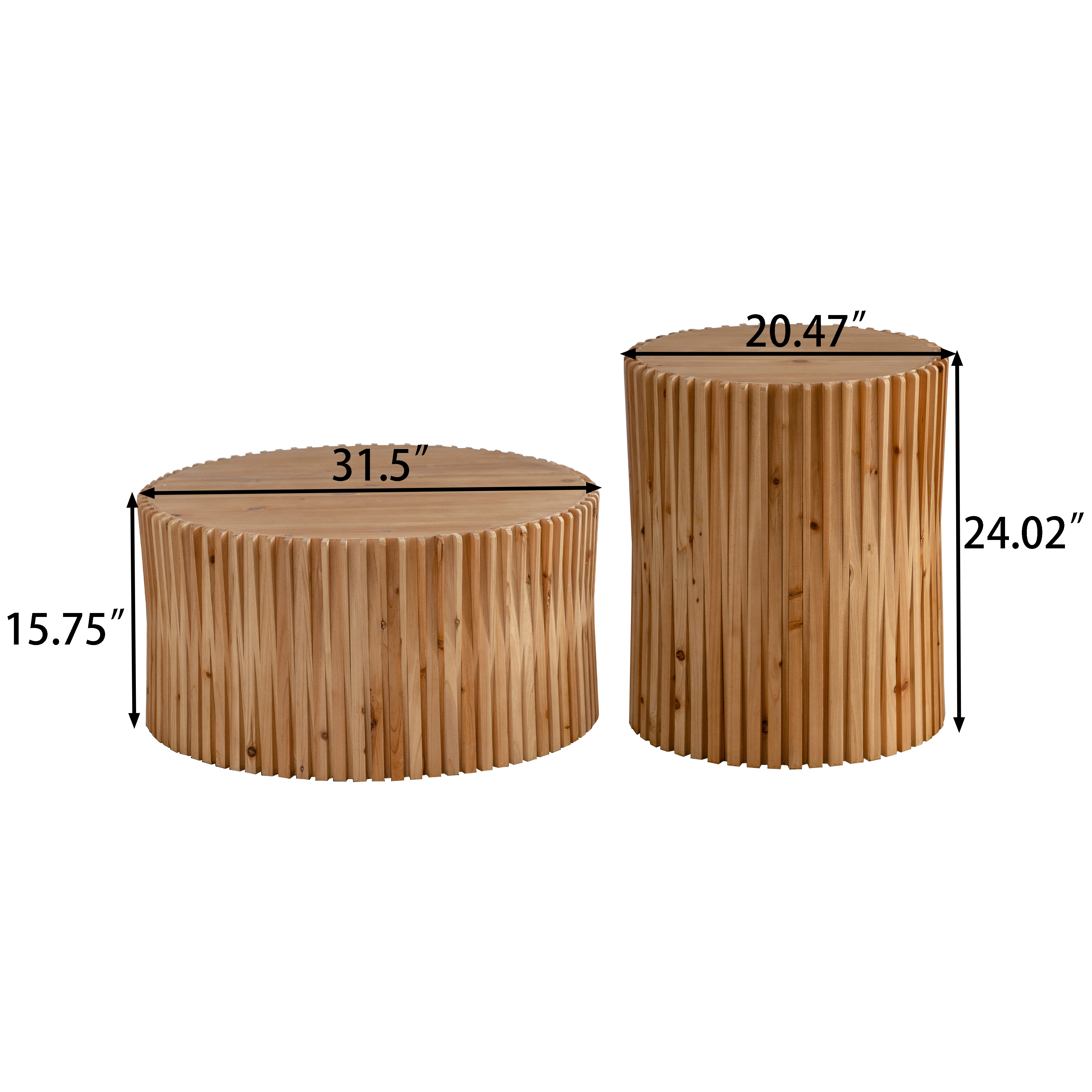 Retro Fashion Style Cylindrical Coffee Table with Vertical Texture Relief Design,Suitable for Living Room,Office,and Dining Room (Set of 2)