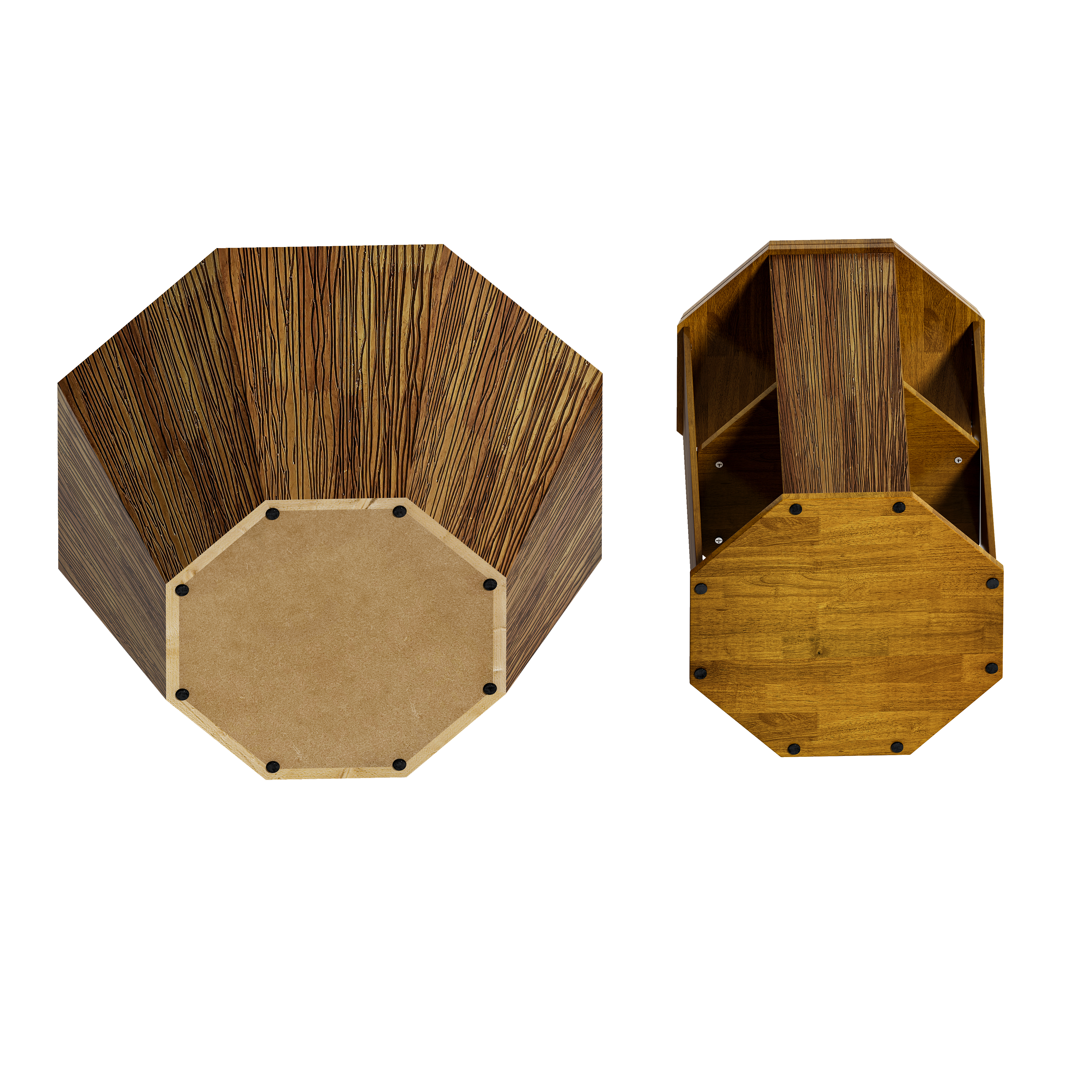 31.5 "Octagonal Log Color  Rubber wood Set of Two Coffee Table, Coffee Table, Living Room Bedroom(Set of Two Pieces)