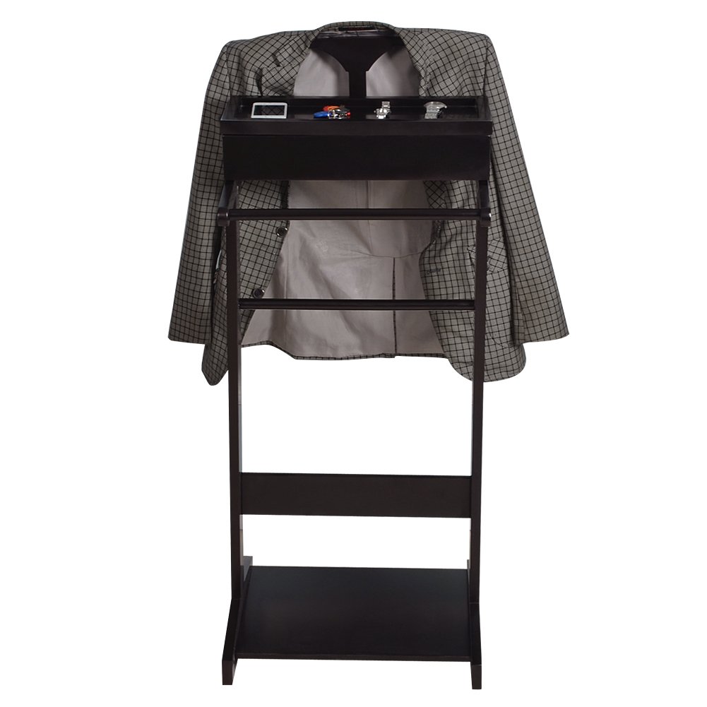 Black Portable Garment Rack,Clothes Valet Stand with Storage Organizer