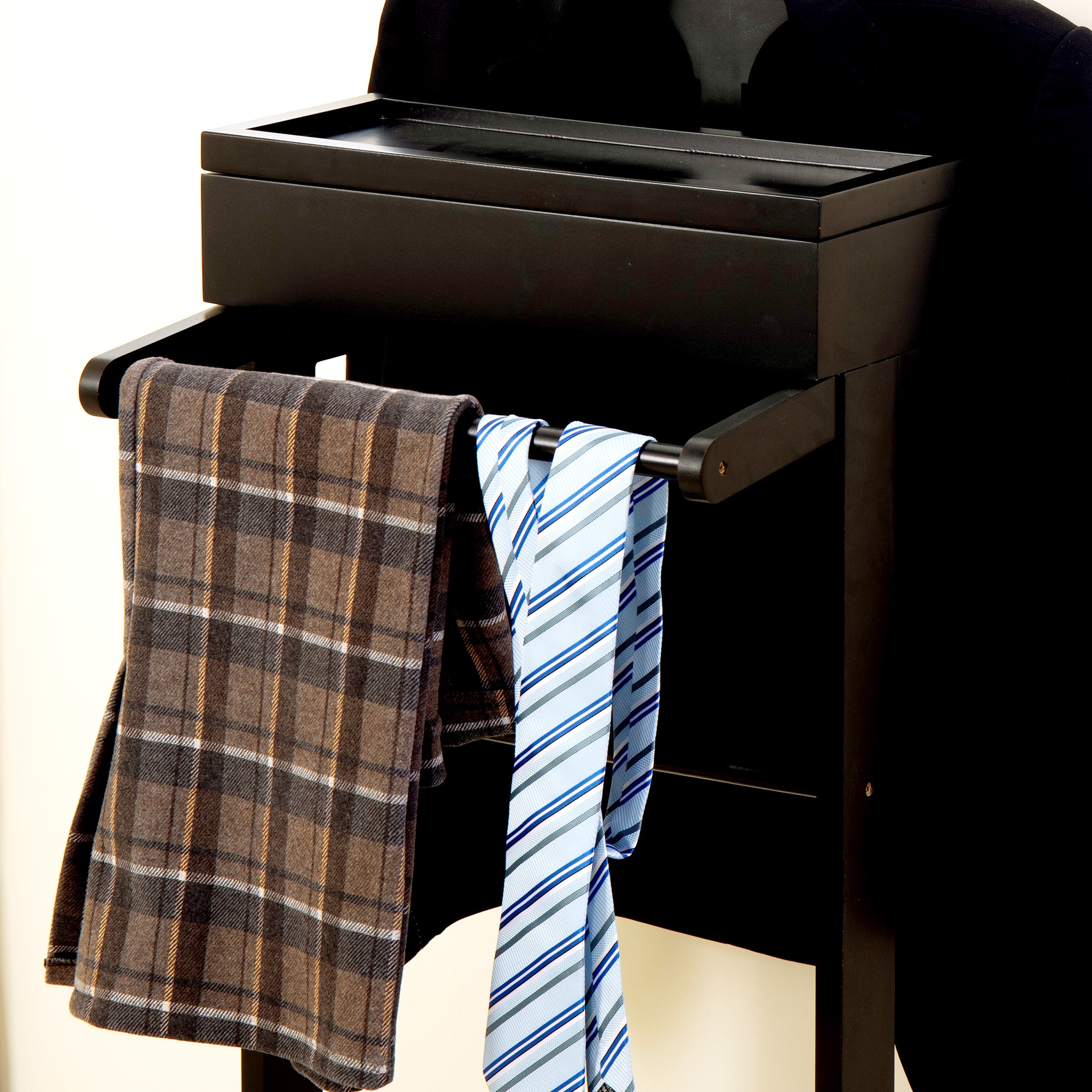 Black Portable Garment Rack,Clothes Valet Stand with Storage Organizer