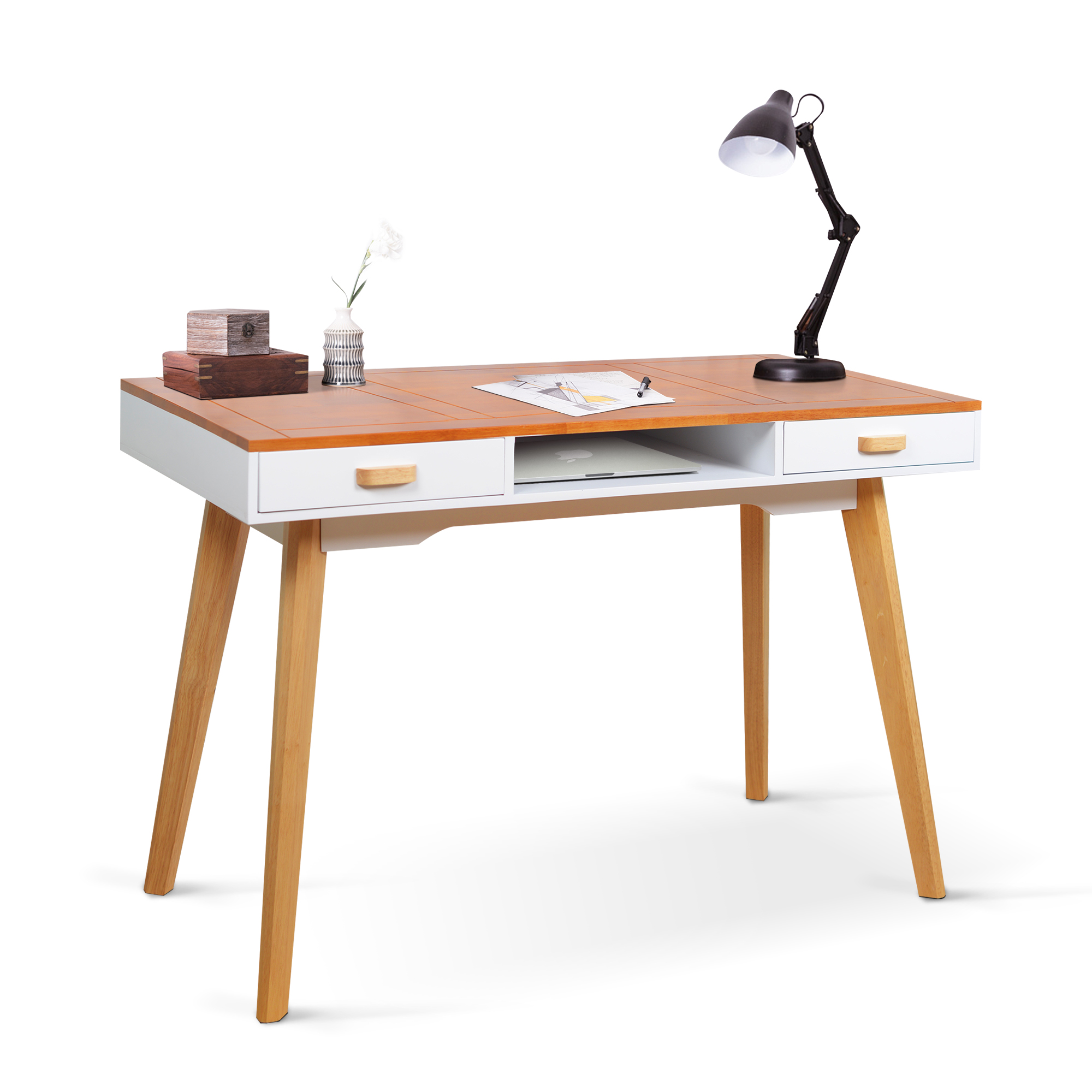 Wooden Writing Desk for Office,Solid Wood Computer Table for Home  ,Simple Style,Study Table with Drawers,Wood+White Finish