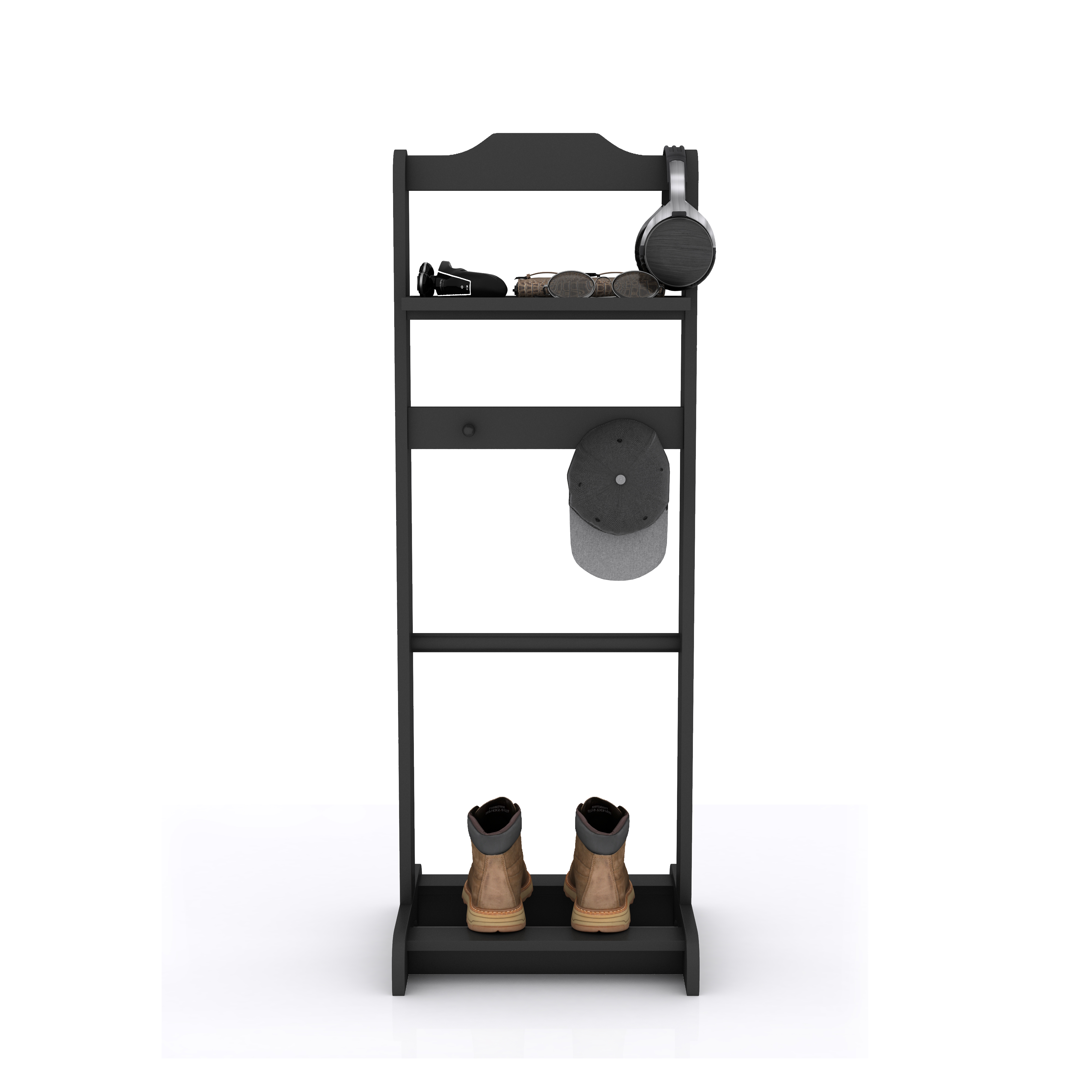 Accent Portable Garment Rack,Clothes Valet Stand with Storage Organizer,Black Finish